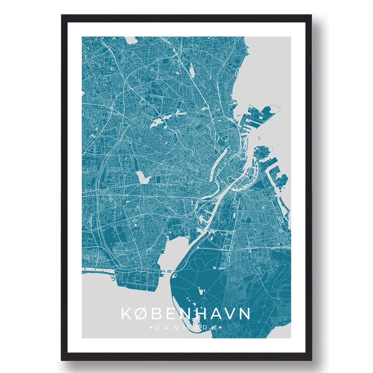 København by plakat - blå (Størrelse: L - 50x70cm (B2))