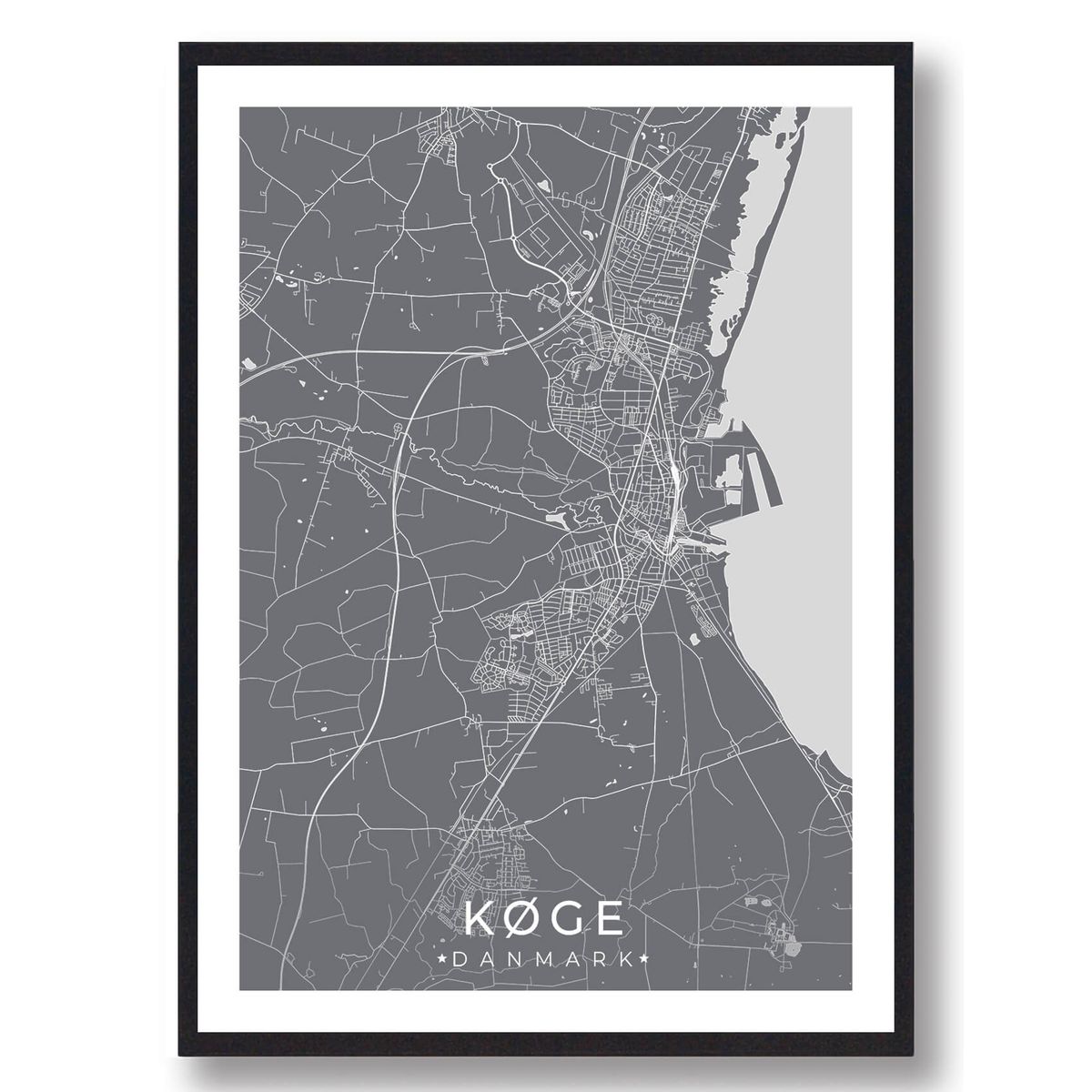 Køge by plakat - grå (Størrelse: L - 50x70cm (B2))