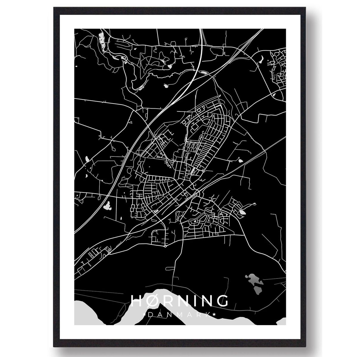 Hørning by plakat - sort (Størrelse: L - 50x70cm (B2))