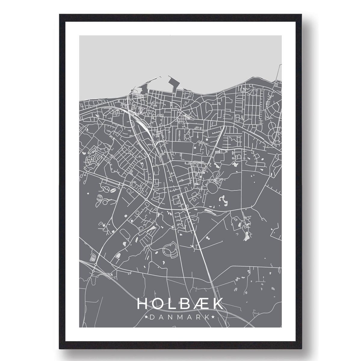 Holbæk by plakat - grå (Størrelse: L - 50x70cm (B2))