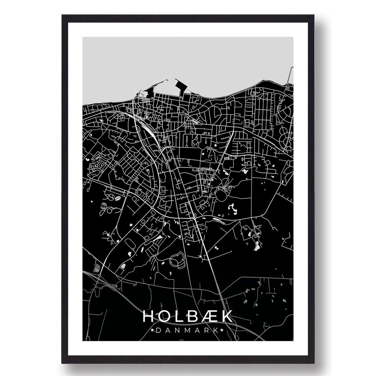 Holbæk by plakat - sort (Størrelse: L - 50x70cm (B2))