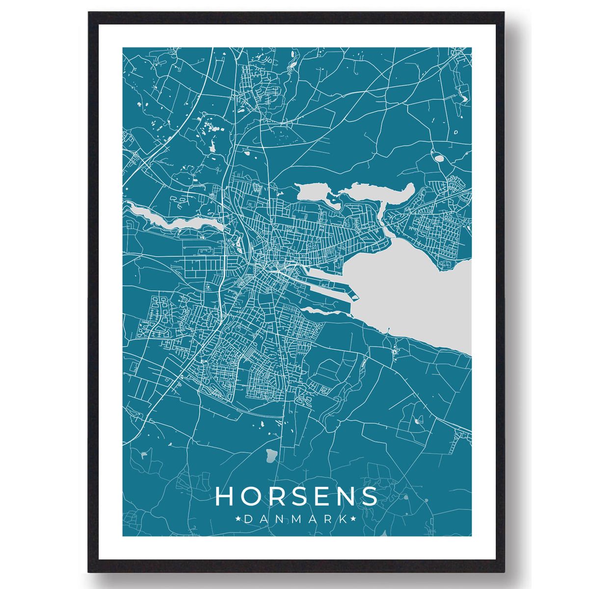 Horsens by plakat - blå (Størrelse: L - 50x70cm (B2))