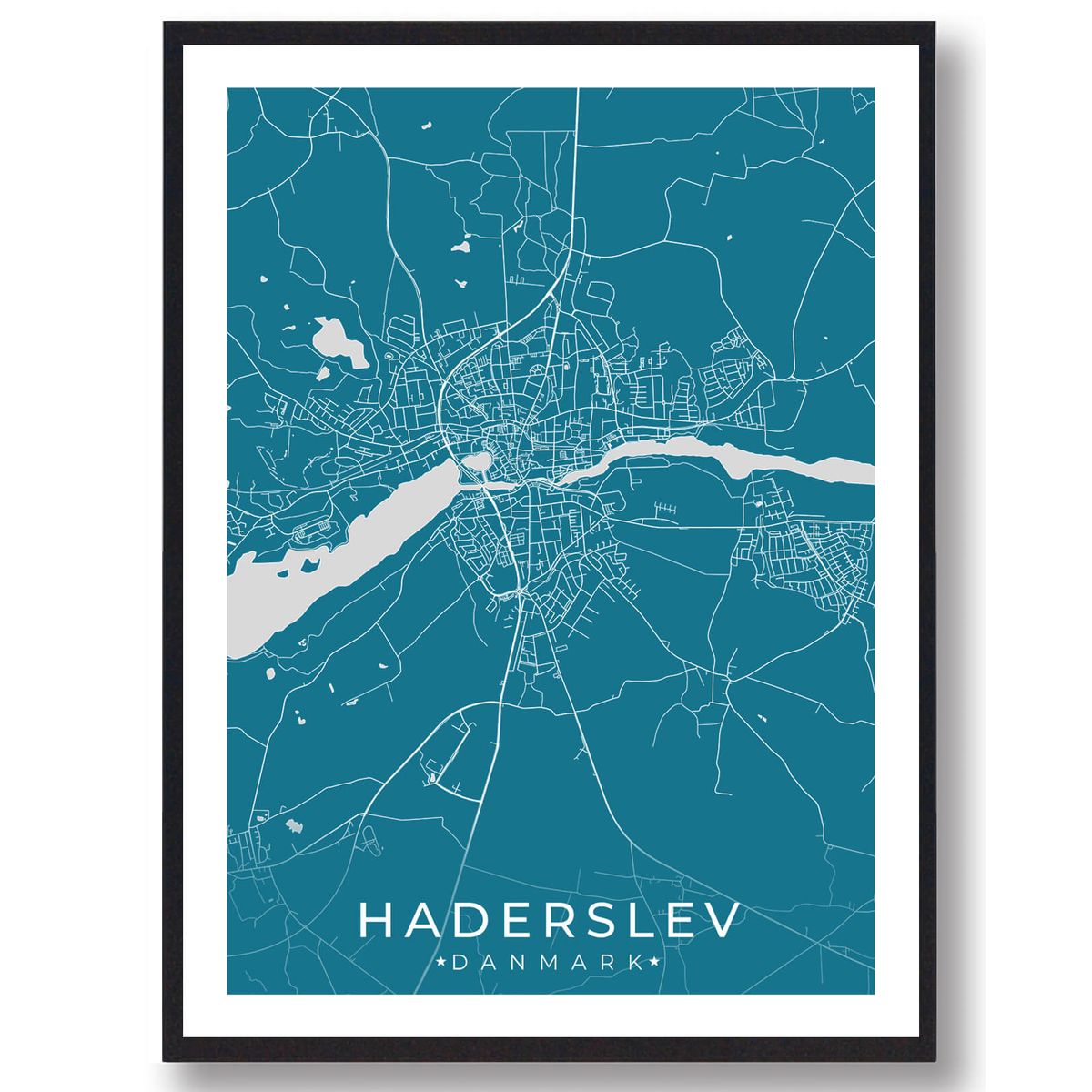 Haderslev by plakat - blå (Størrelse: L - 50x70cm (B2))