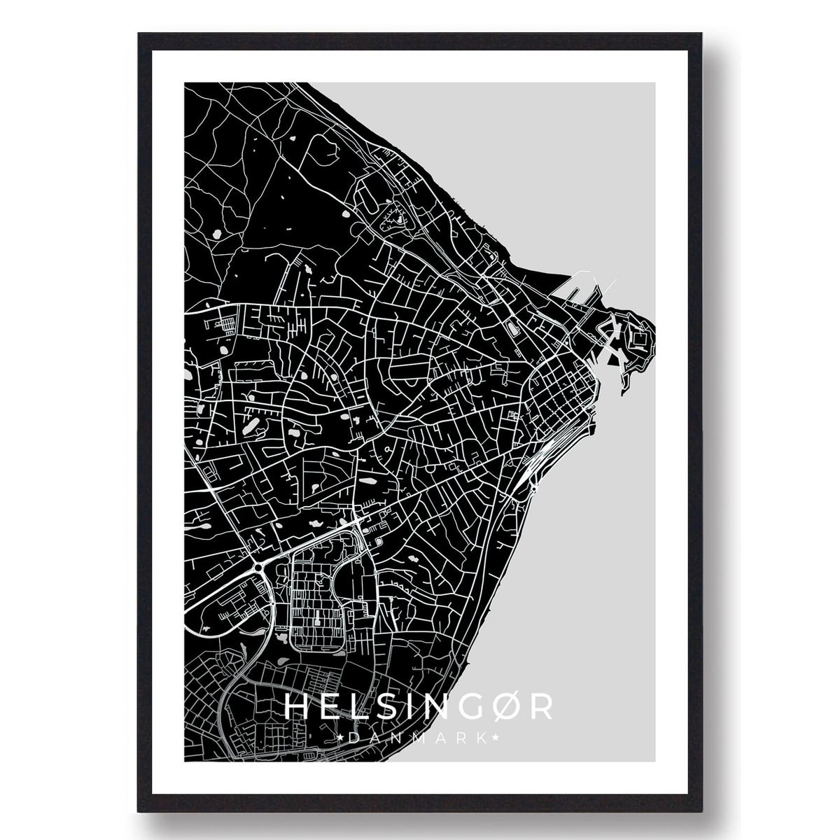 Helsingør by plakat - sort (Størrelse: L - 50x70cm (B2))