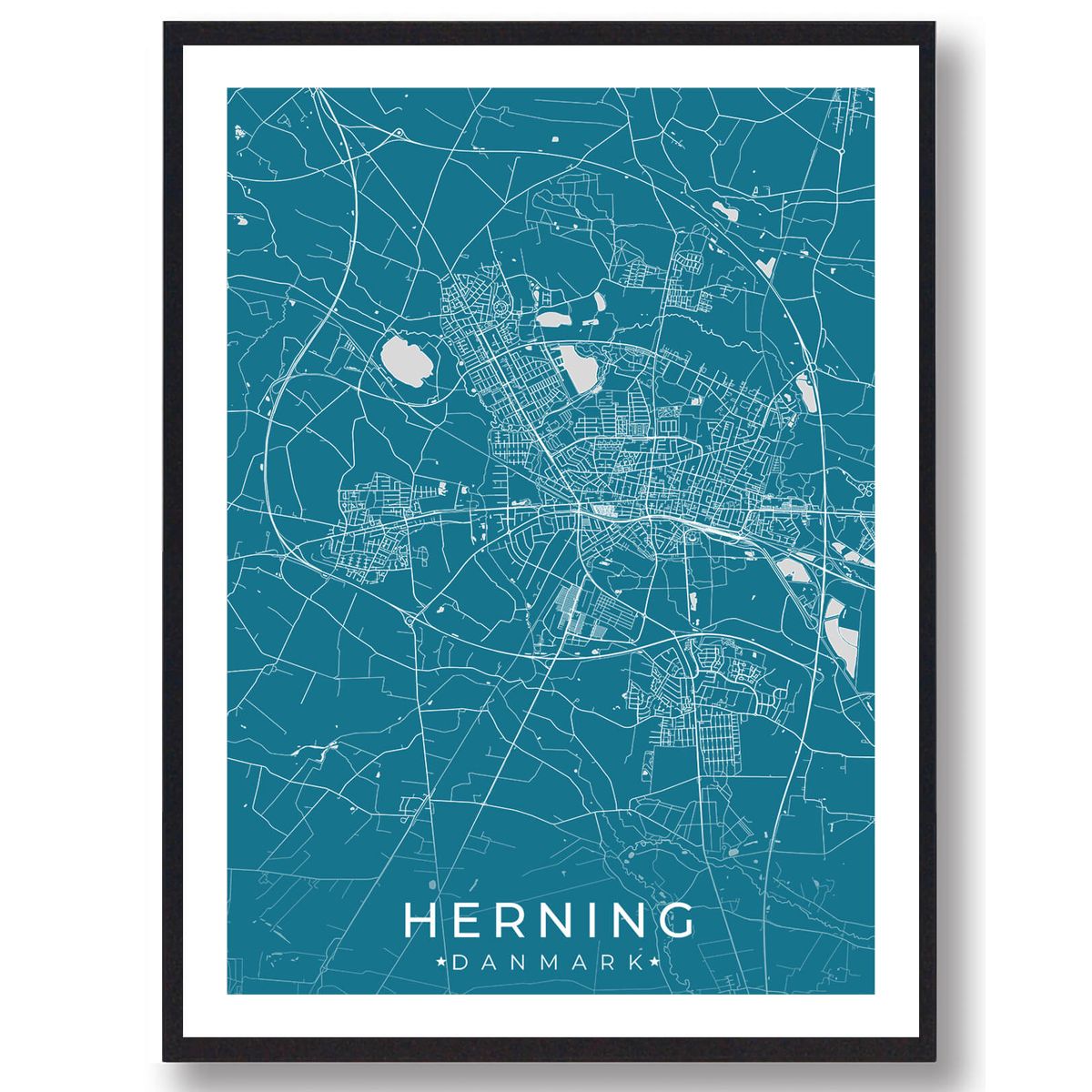 Herning by plakat - blå (Størrelse: L - 50x70cm (B2))