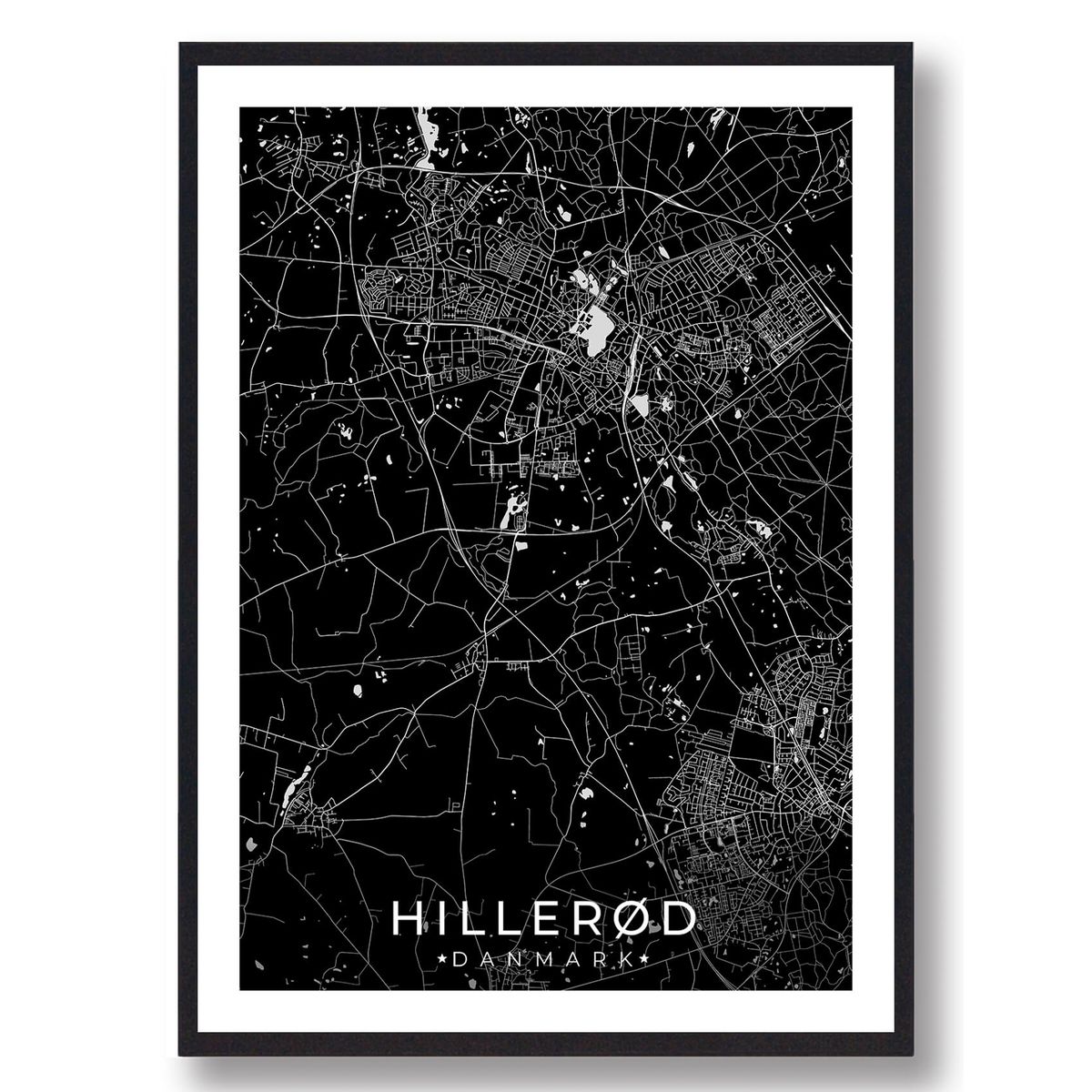 Hillerød by plakat - sort (Størrelse: L - 50x70cm (B2))