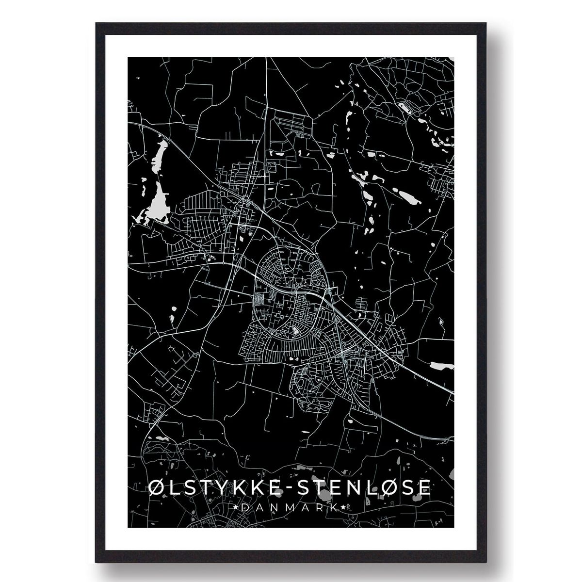 Ølstykke-Stenløse by plakat - sort (Størrelse: L - 50x70cm (B2))