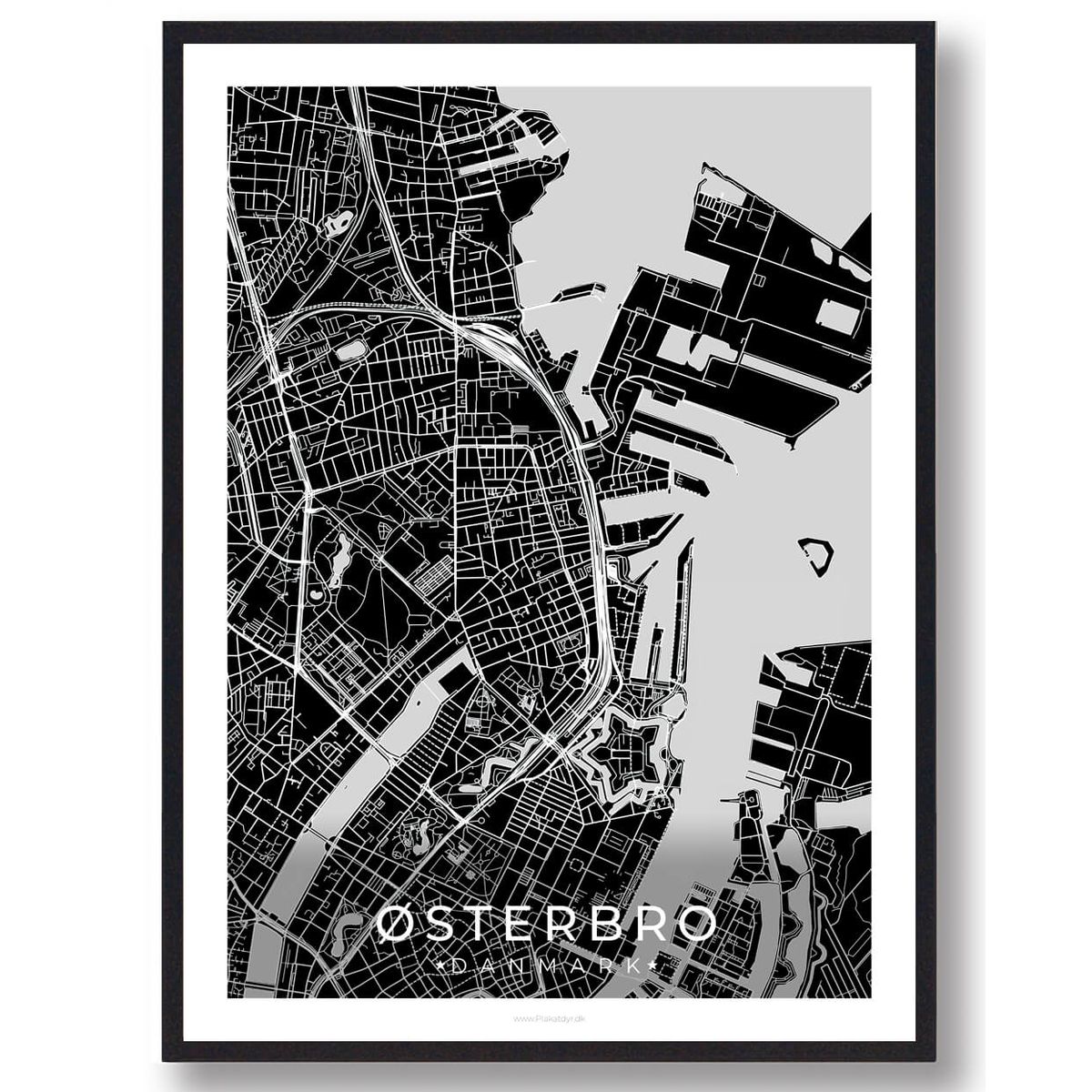 Østerbro by plakat - sort (Størrelse: L - 50x70cm (B2))