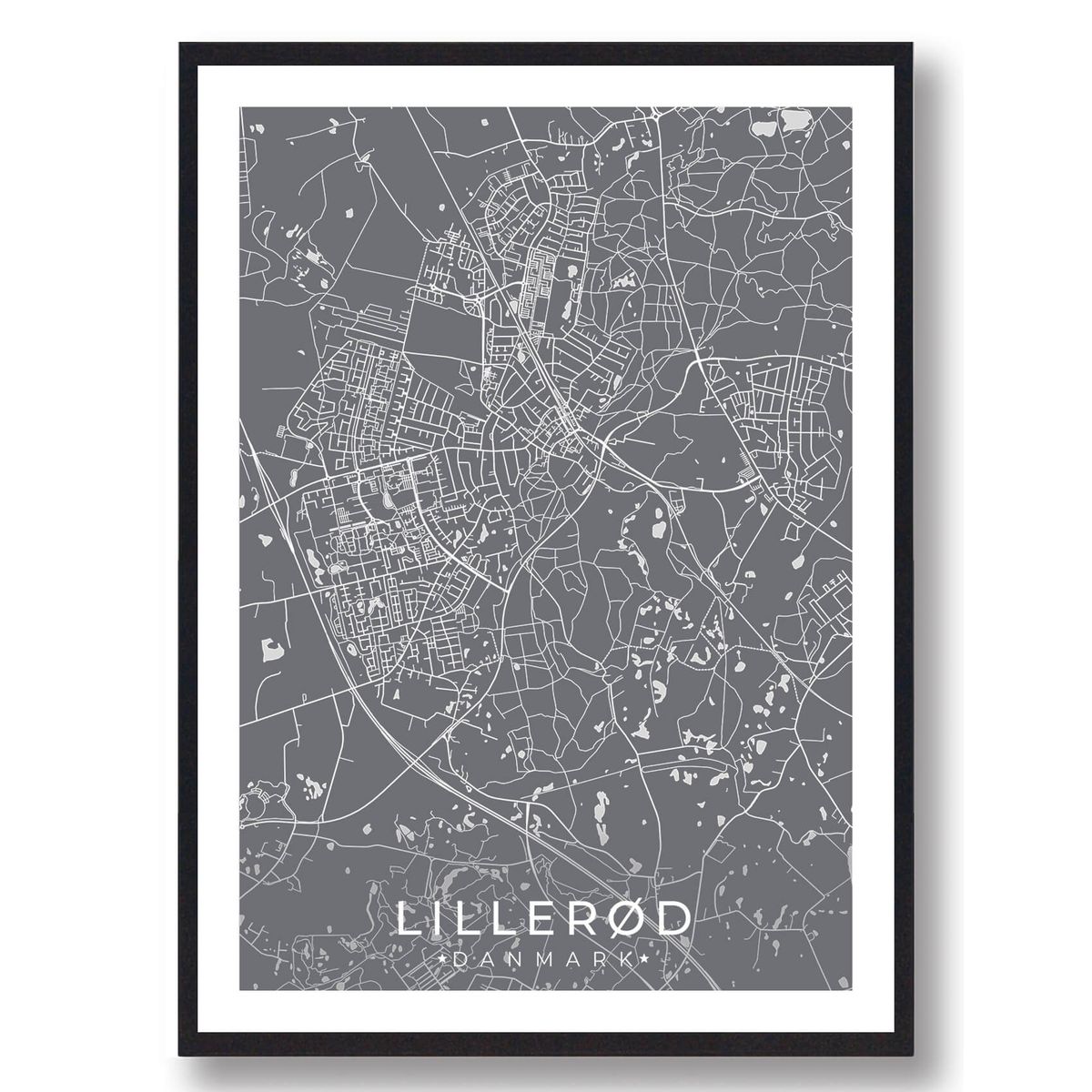 Lillerød by plakat - grå (Størrelse: L - 50x70cm (B2))