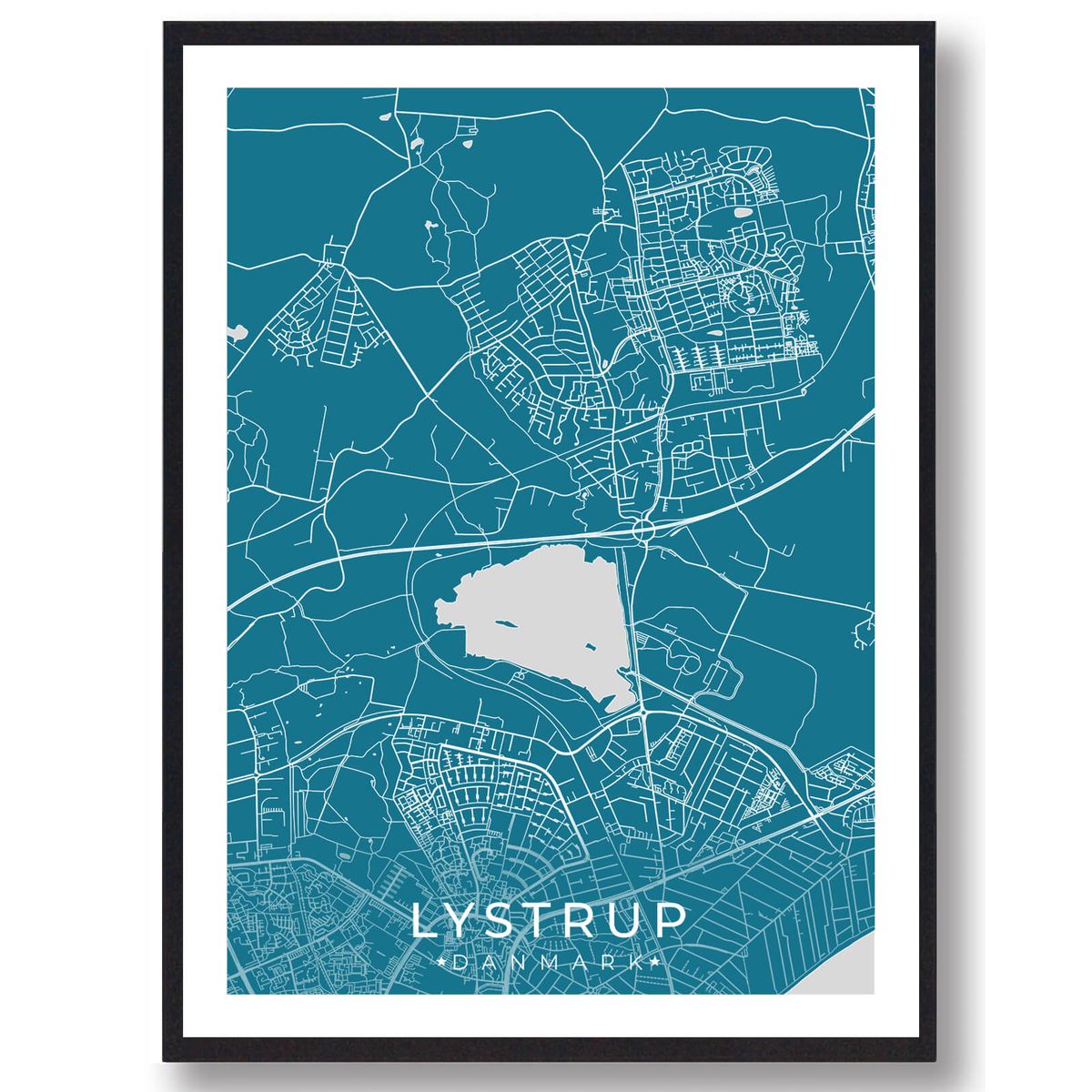 Lystrup by plakat - blå (Størrelse: L - 50x70cm (B2))