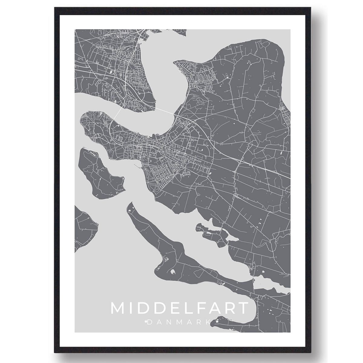 Middelfart by plakat - grå (Størrelse: L - 50x70cm (B2))