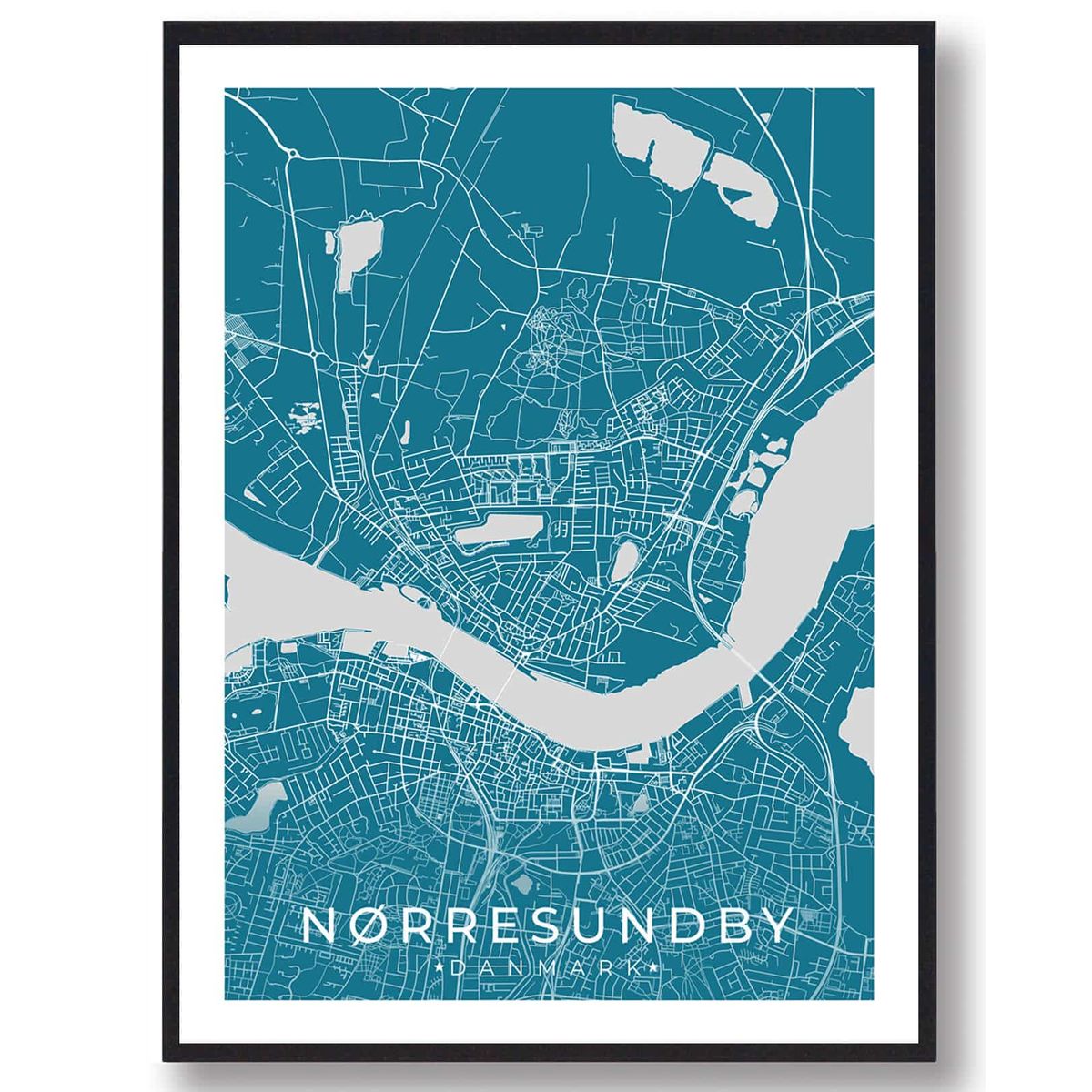 Nørresundby by plakat - blå (Størrelse: L - 50x70cm (B2))