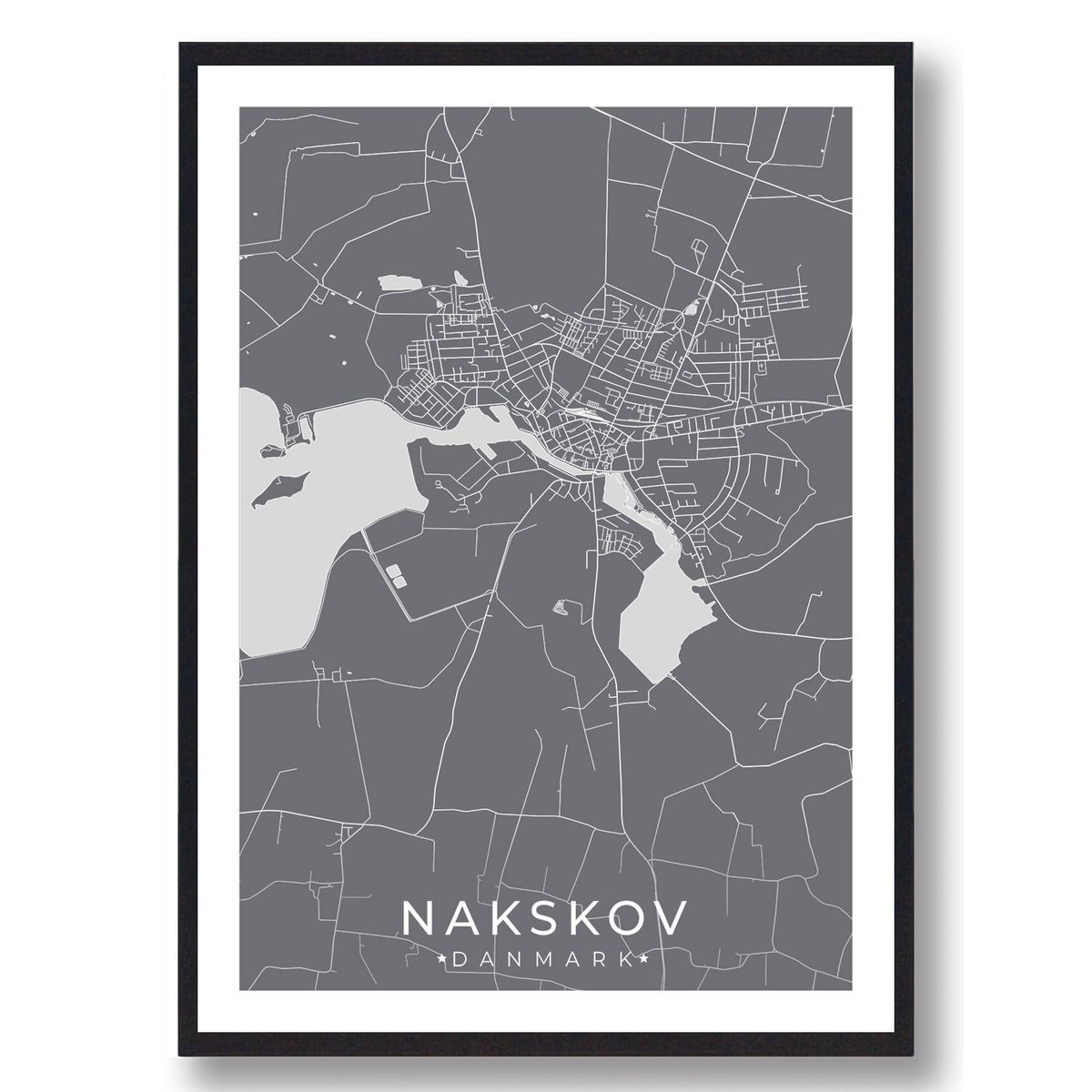 Nakskov by plakat - grå (Størrelse: L - 50x70cm (B2))