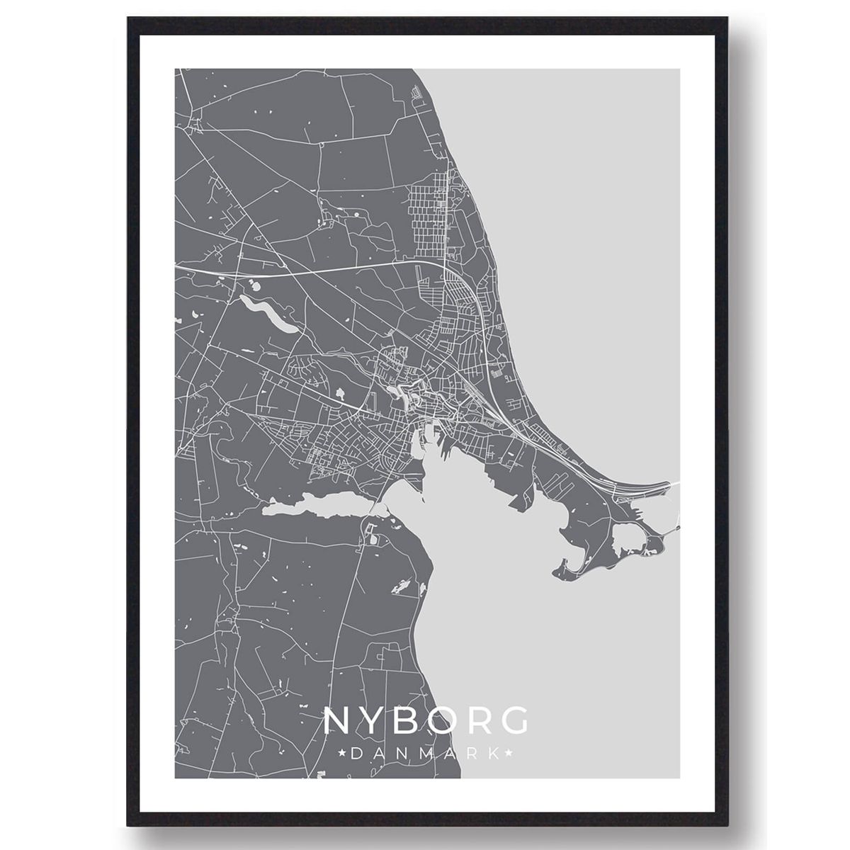 Nyborg by plakat - grå (Størrelse: L - 50x70cm (B2))