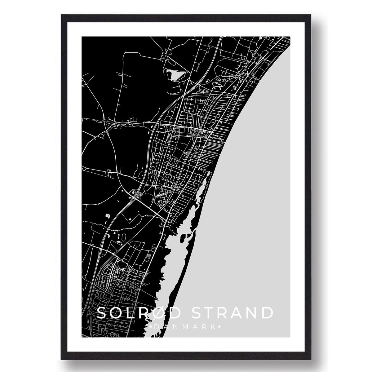 Solrød Strand by plakat - sort (Størrelse: L - 50x70cm (B2))