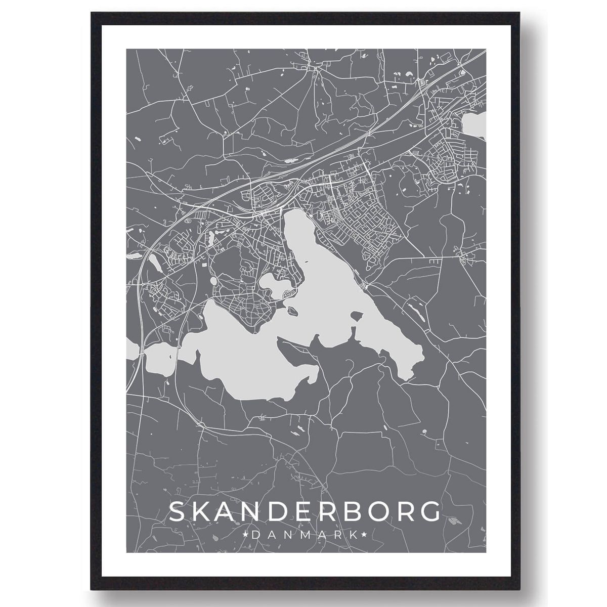 Skanderborg by plakat - grå (Størrelse: L - 50x70cm (B2))