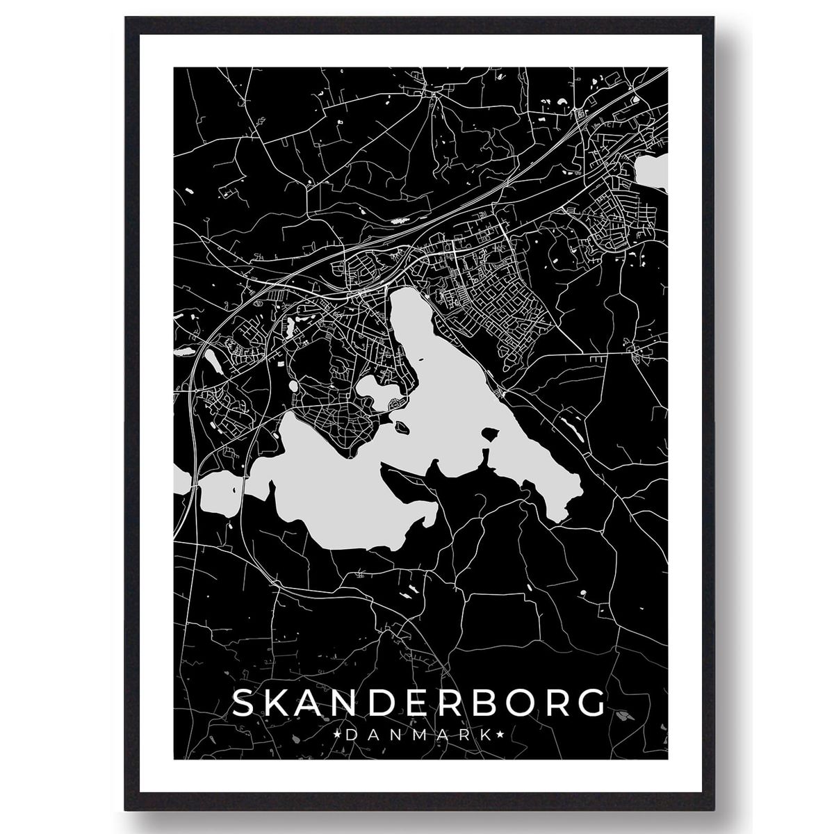 Skanderborg by plakat - sort (Størrelse: L - 50x70cm (B2))