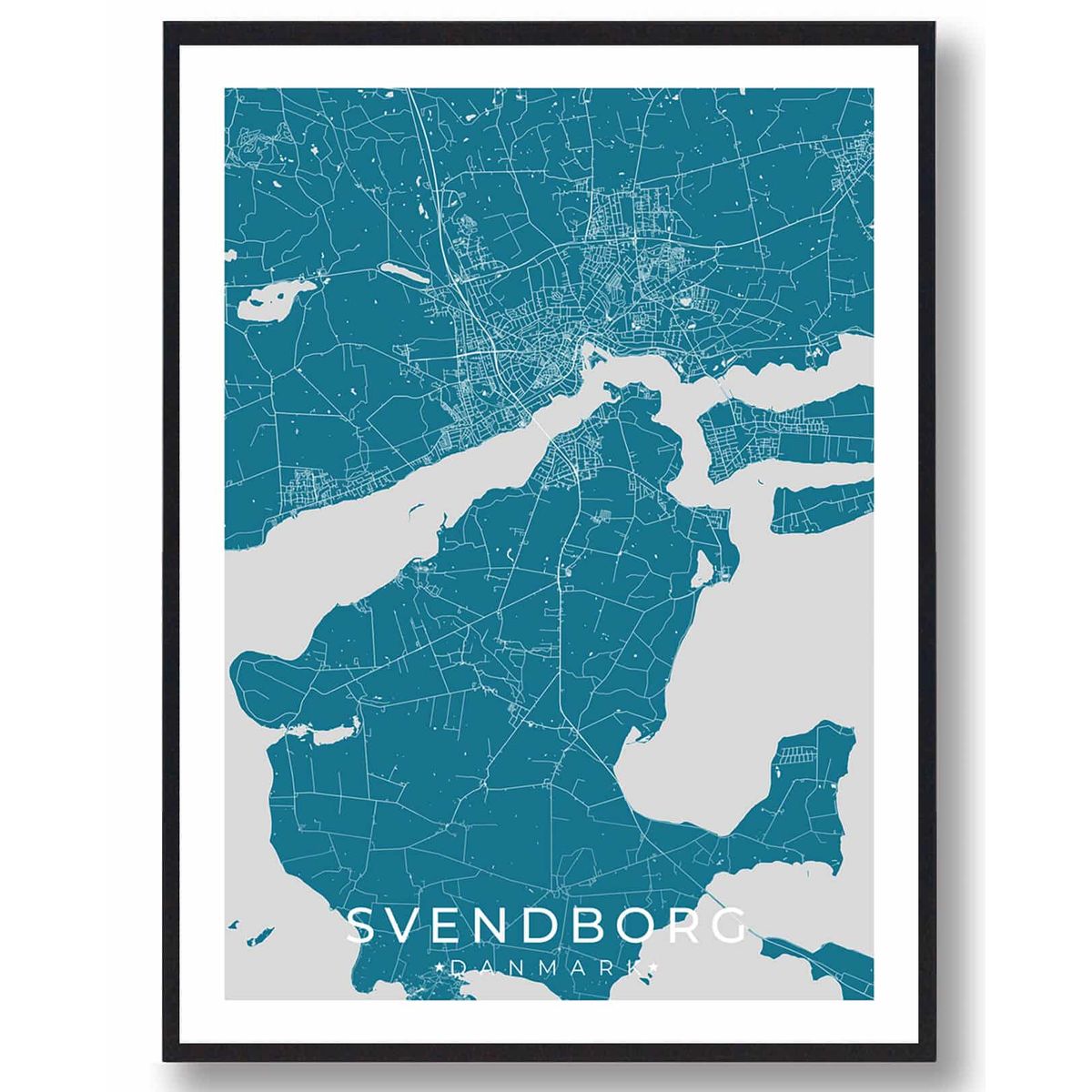 Svendborg by plakat - blå (Størrelse: L - 50x70cm (B2))