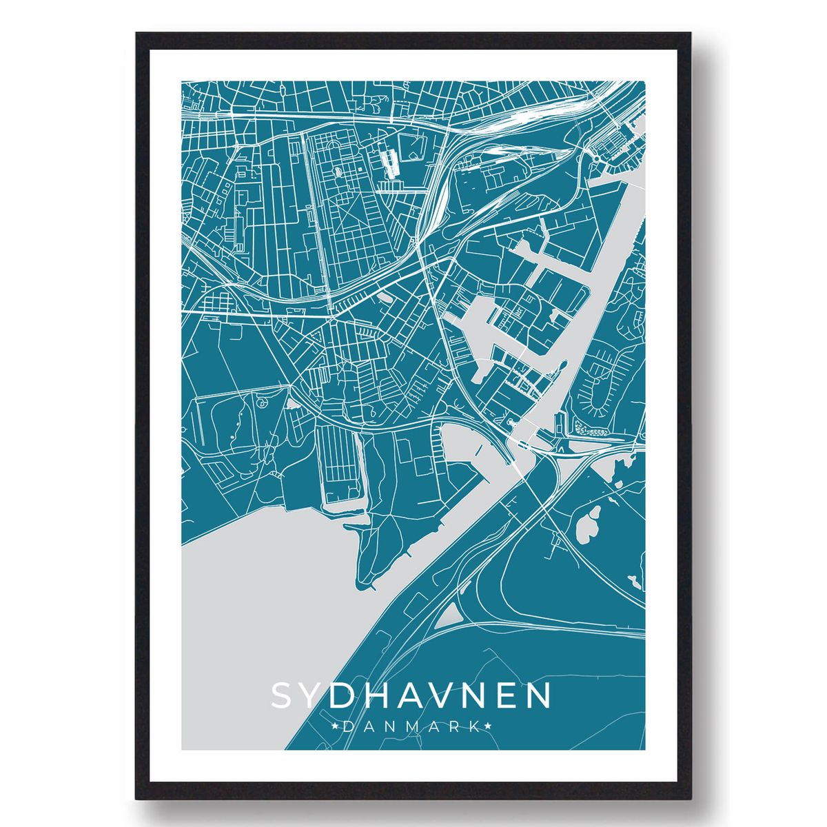 Sydhavnen by plakat - blå (Størrelse: L - 50x70cm (B2))