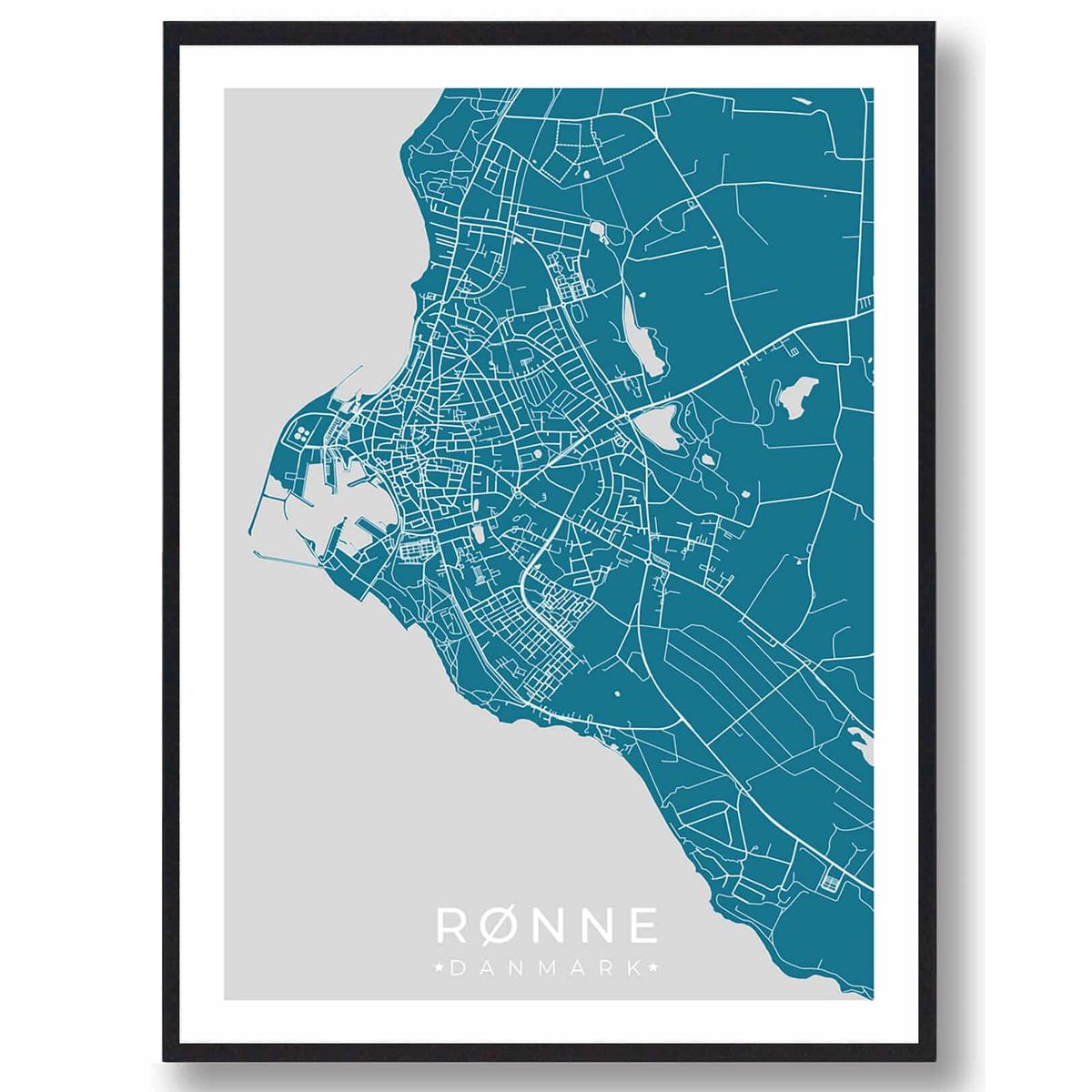 Rønne plakat - blå (Størrelse: L - 50x70cm (B2))