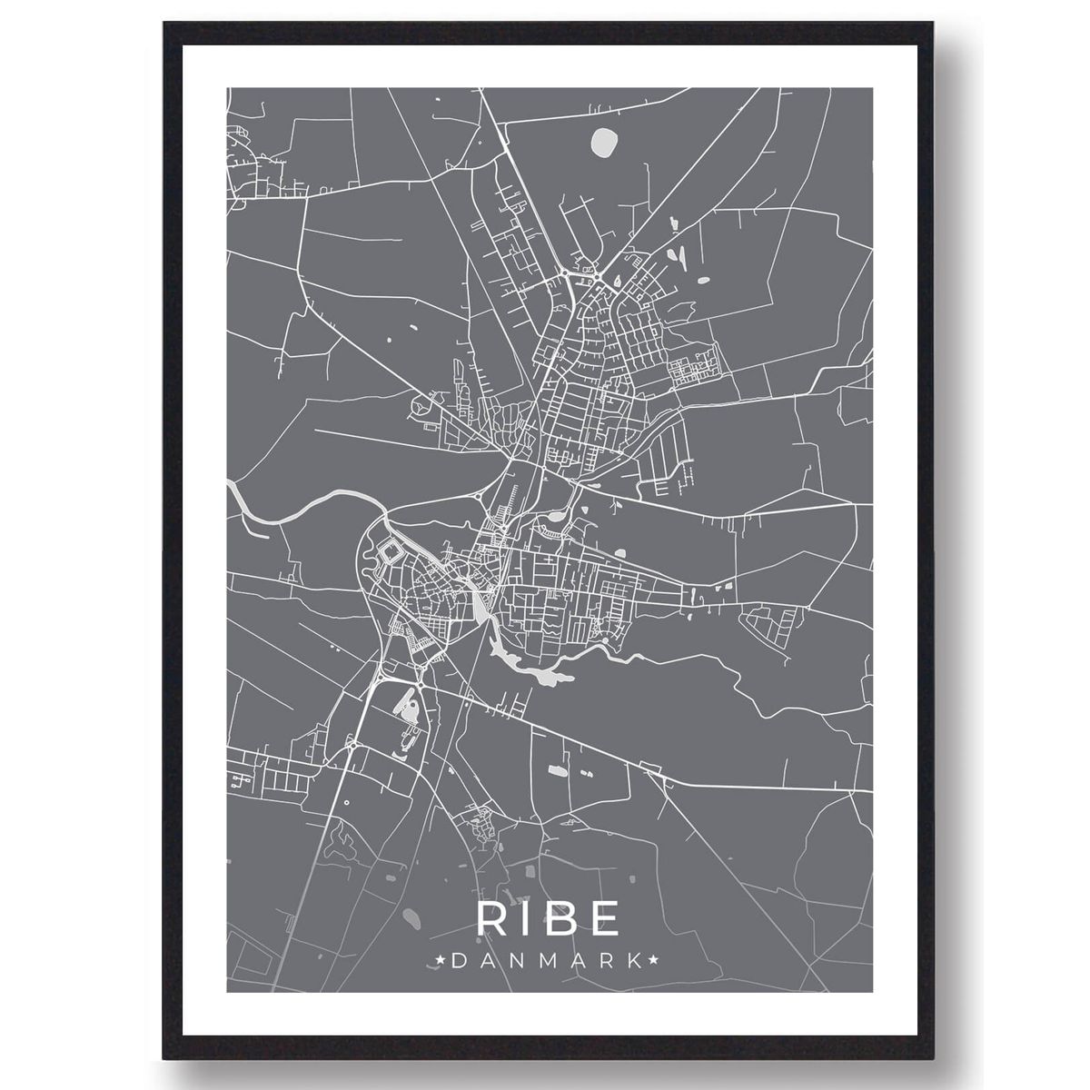 Ribe by plakat - grå (Størrelse: L - 50x70cm (B2))