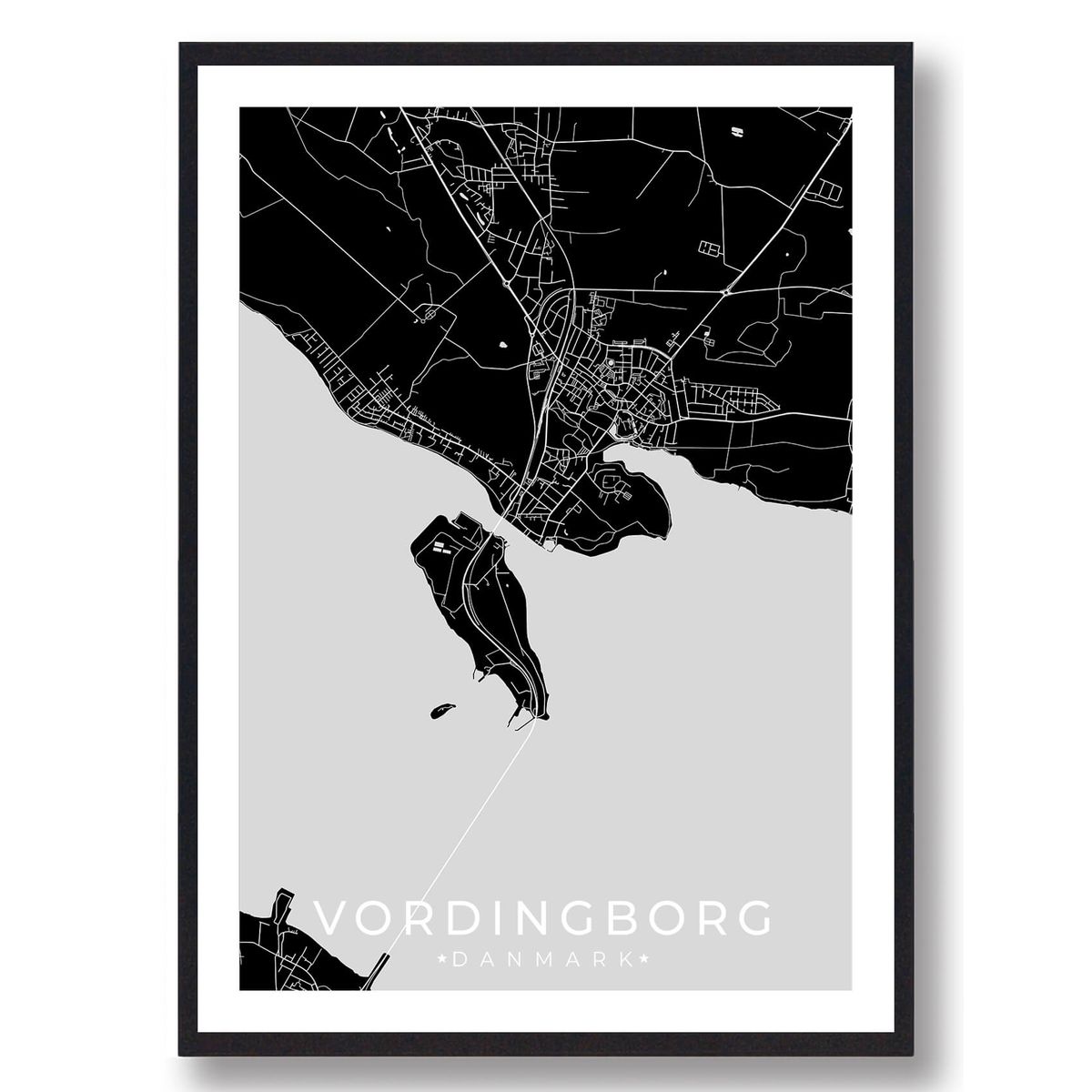 Vordingborg by plakat - sort (Størrelse: L - 50x70cm (B2))