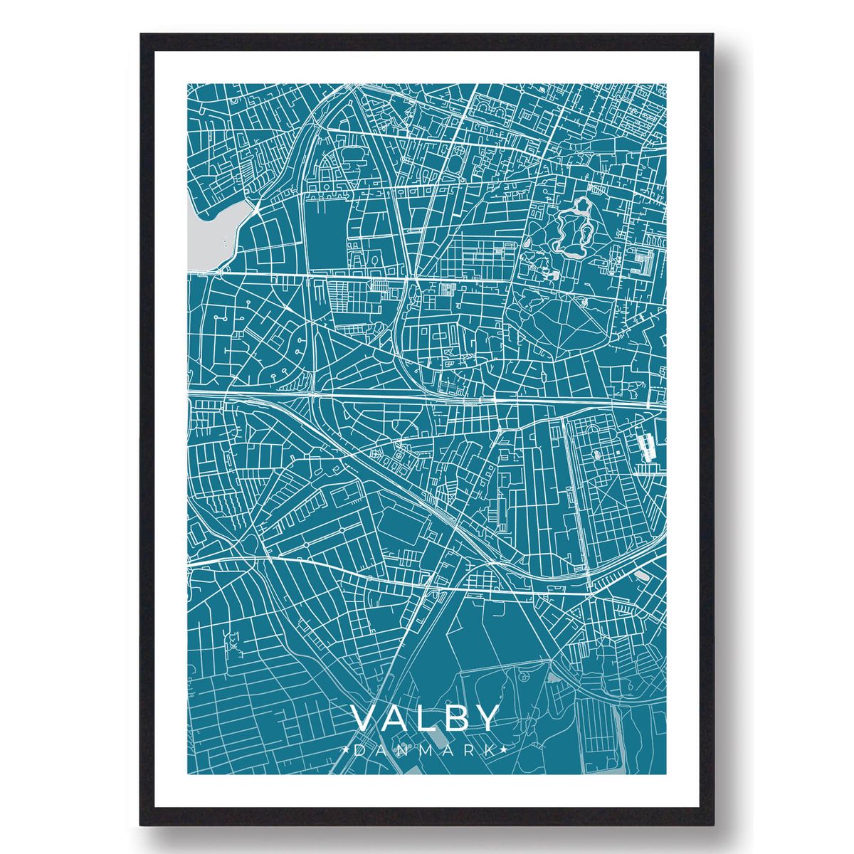 Valby by plakat - blå (Størrelse: L - 50x70cm (B2))