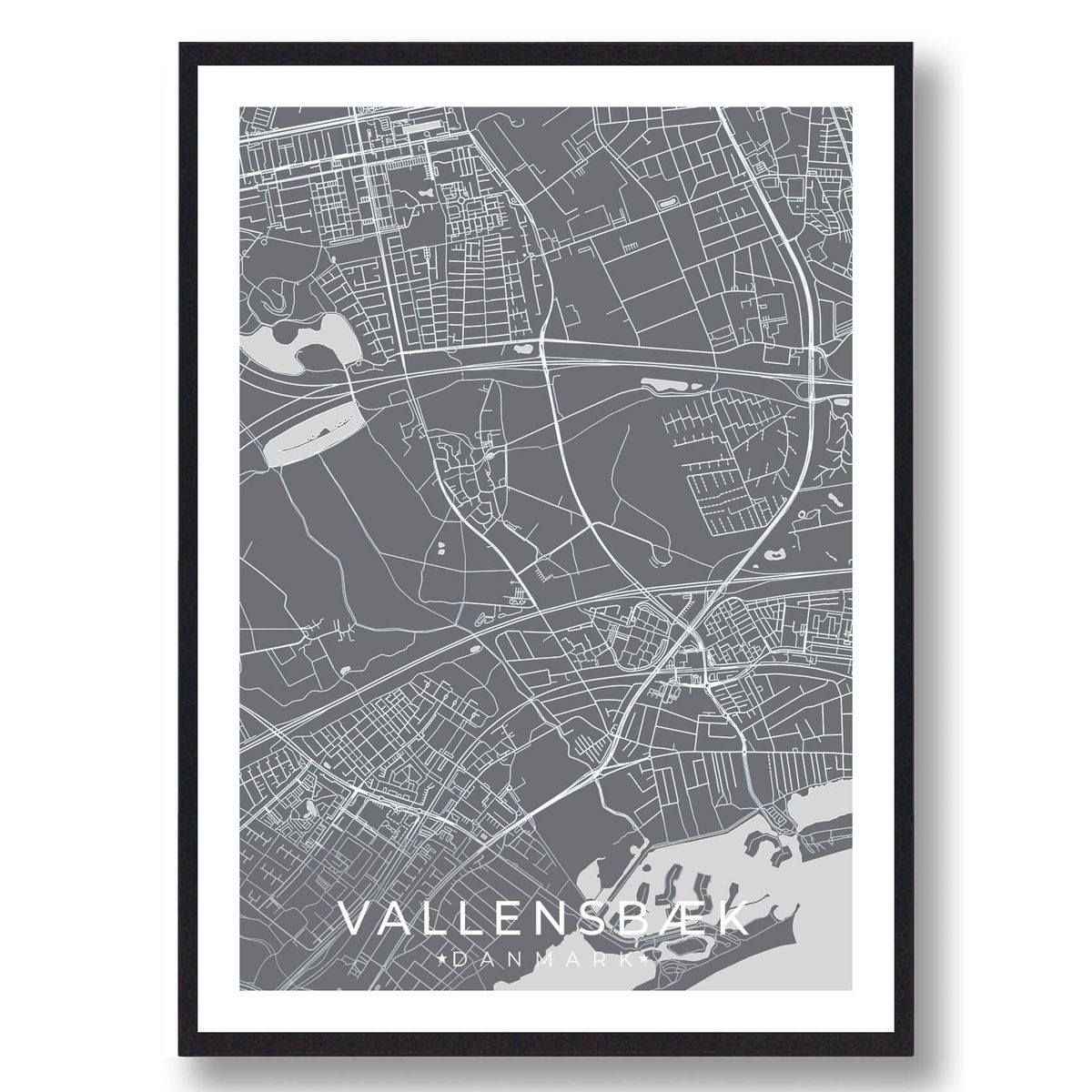 Vallensbæk by plakat - grå (Størrelse: L - 50x70cm (B2))