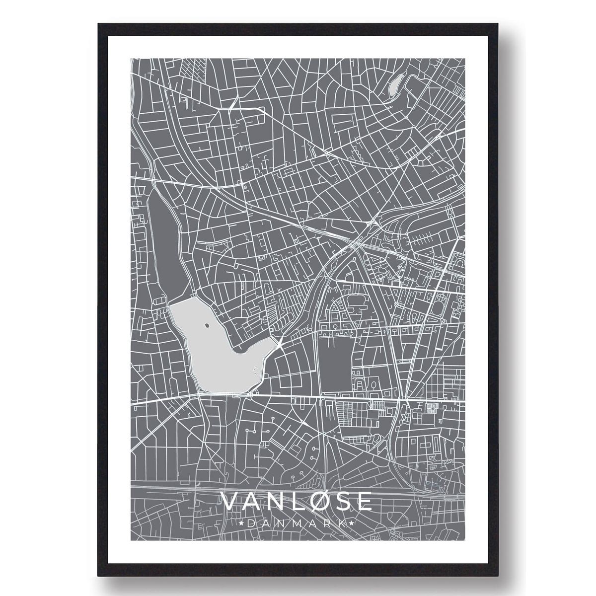 Vanløse by plakat - grå (Størrelse: L - 50x70cm (B2))