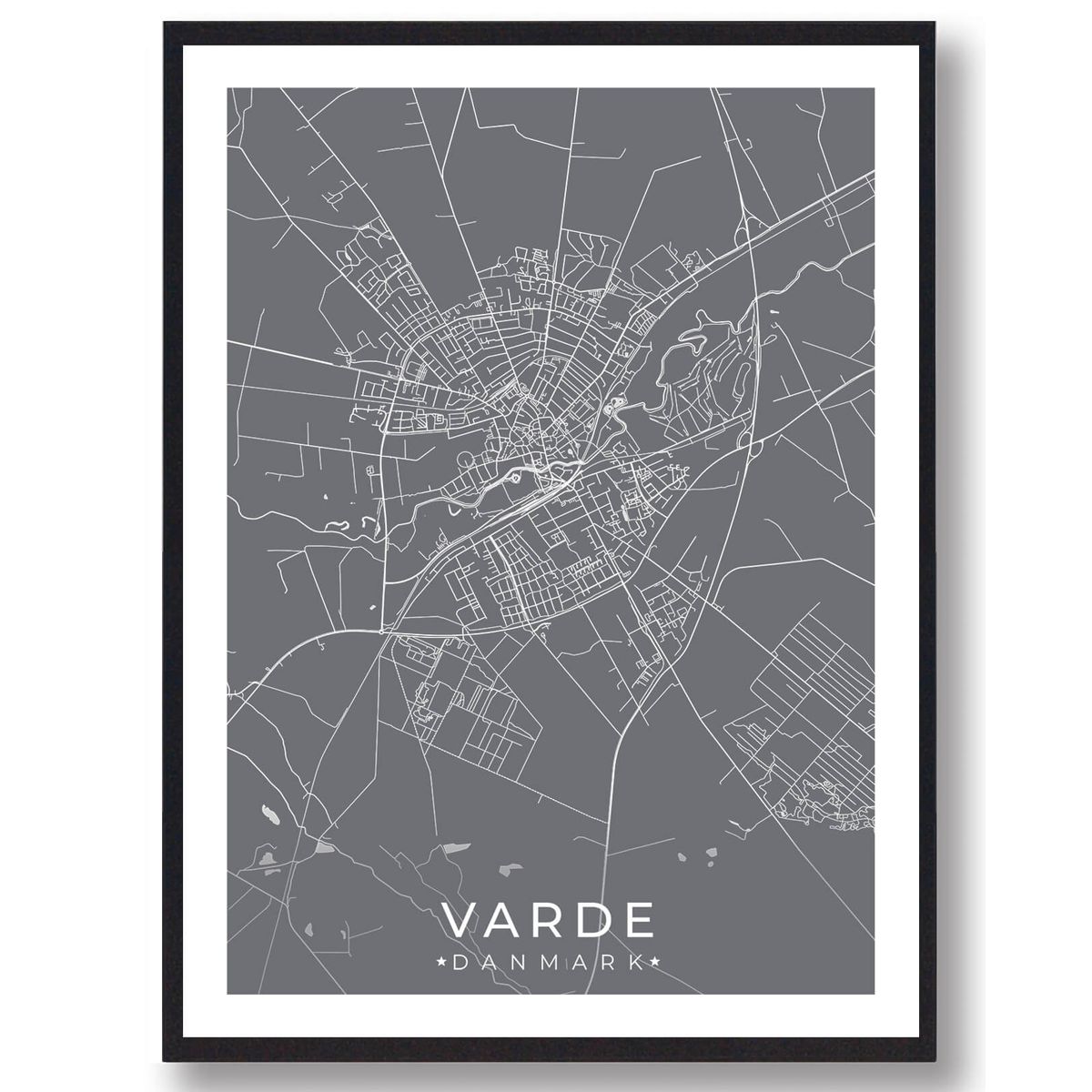 Varde by plakat - grå (Størrelse: L - 50x70cm (B2))