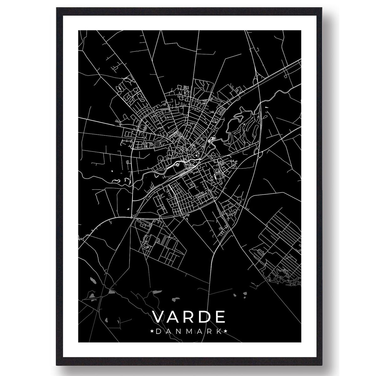 Varde by plakat - sort (Størrelse: L - 50x70cm (B2))