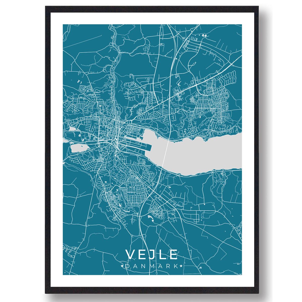 Vejle by plakat - blå (Størrelse: L - 50x70cm (B2))