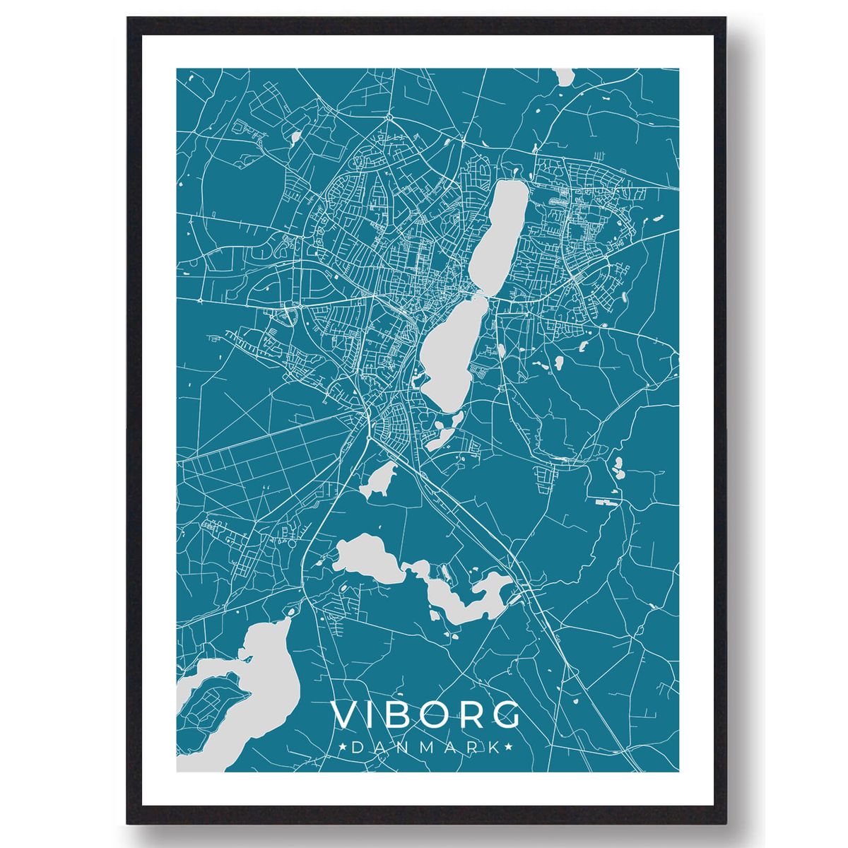 Viborg by plakat - blå (Størrelse: L - 50x70cm (B2))