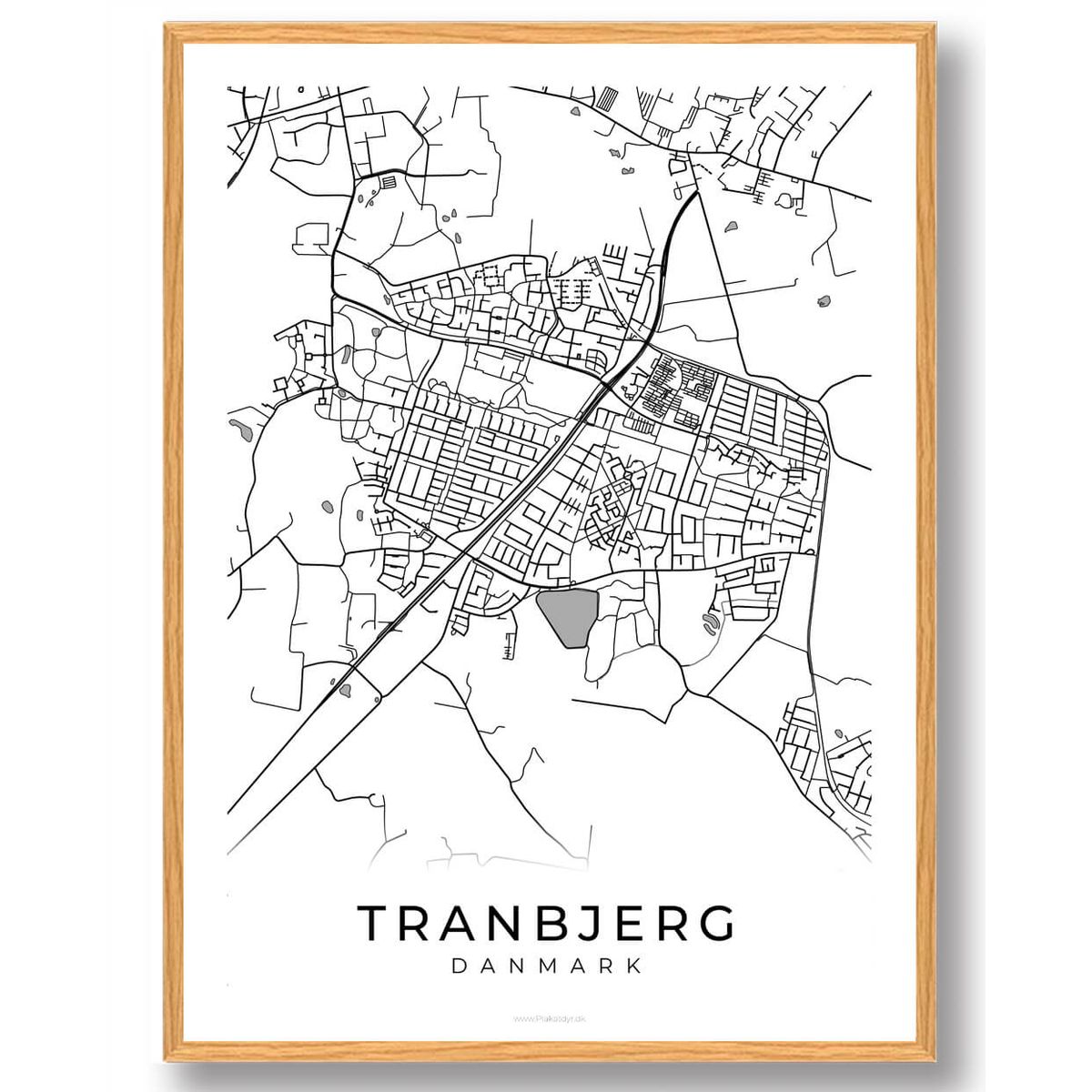 Tranbjerg by plakat - hvid (Størrelse: L - 50x70cm (B2))