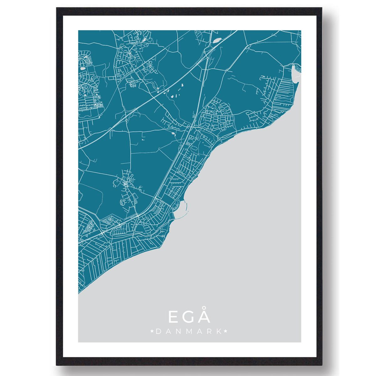 Egå by plakat - blå (Størrelse: L - 50x70cm (B2))