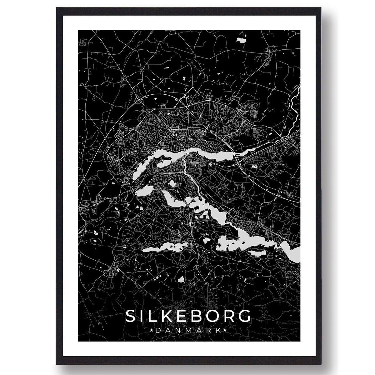 Silkeborg by plakat - sort (Størrelse: L - 50x70cm (B2))