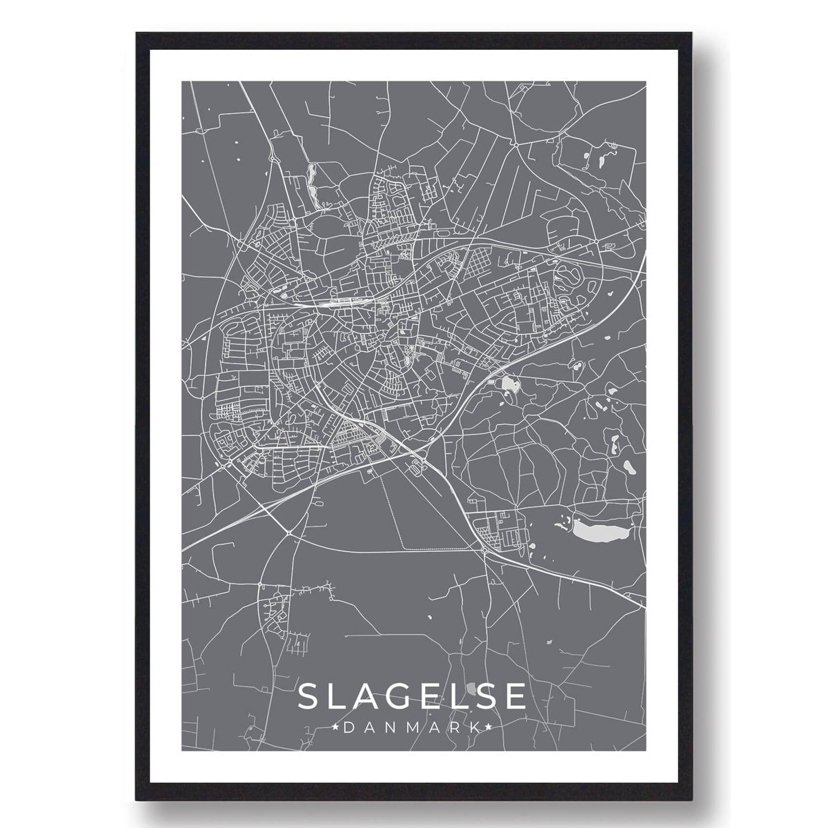 Slagelse by plakat - grå (Størrelse: L - 50x70cm (B2))