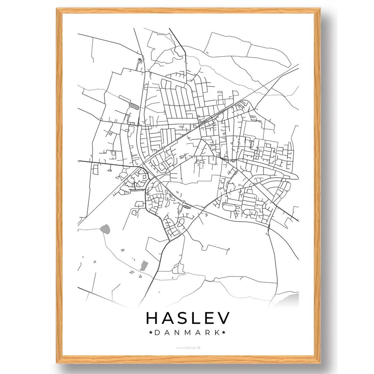 Haslev by plakat - hvid (Størrelse: L - 50x70cm (B2))