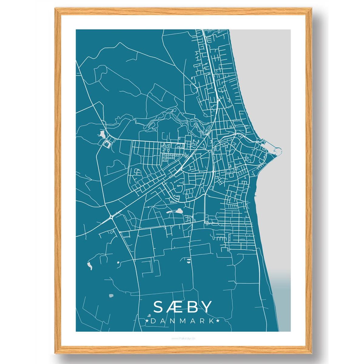 Sæby by plakat - blå (Størrelse: L - 50x70cm (B2))