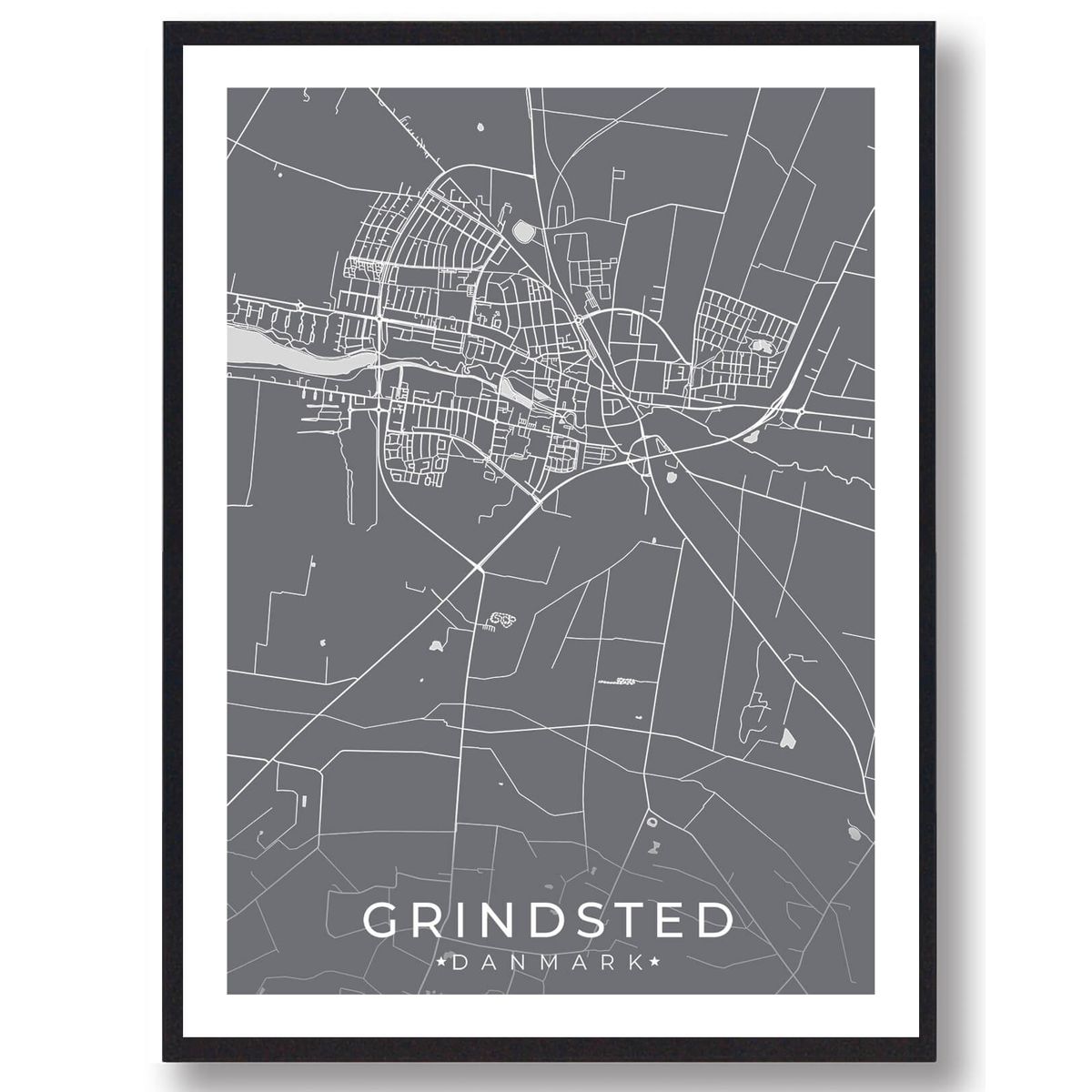 Grindsted by plakat - grå (Størrelse: L - 50x70cm (B2))