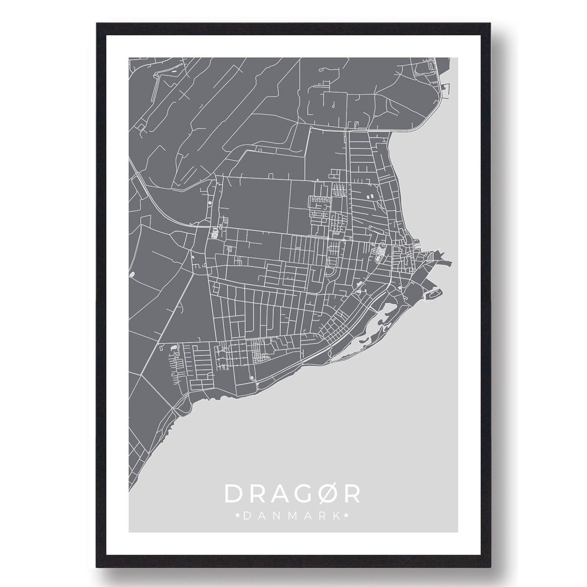 Dragør by plakat - grå (Størrelse: L - 50x70cm (B2))