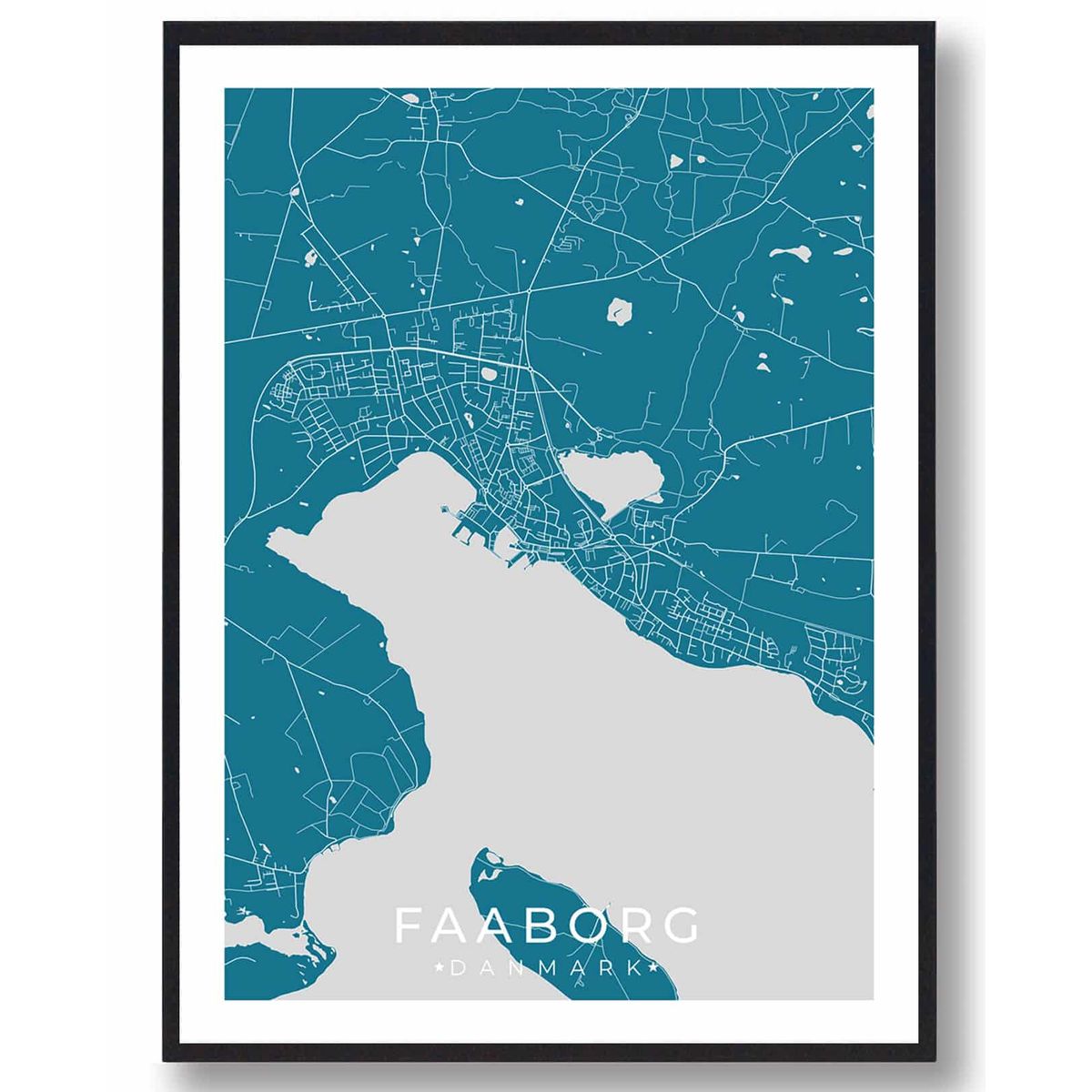 Faaborg by plakat - blå (Størrelse: L - 50x70cm (B2))