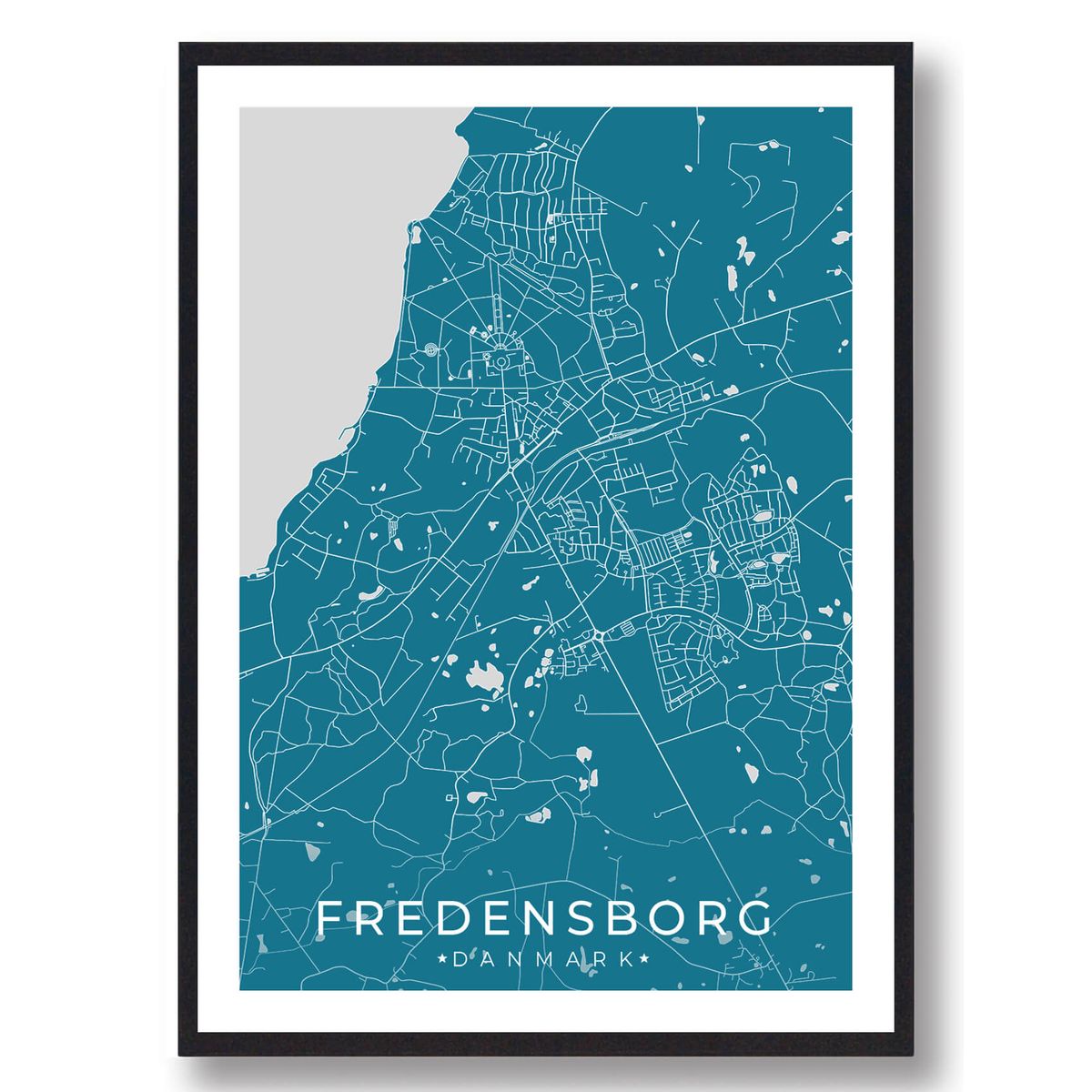 Fredensborg by plakat - blå (Størrelse: L - 50x70cm (B2))