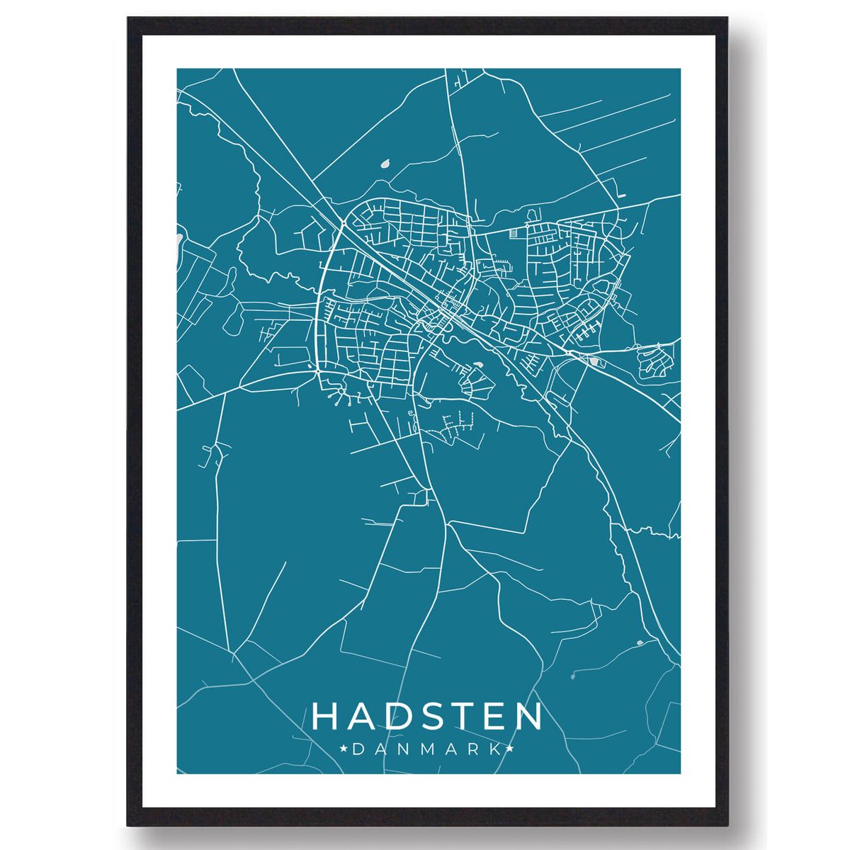 Hadsten by plakat - blå (Størrelse: L - 50x70cm (B2))