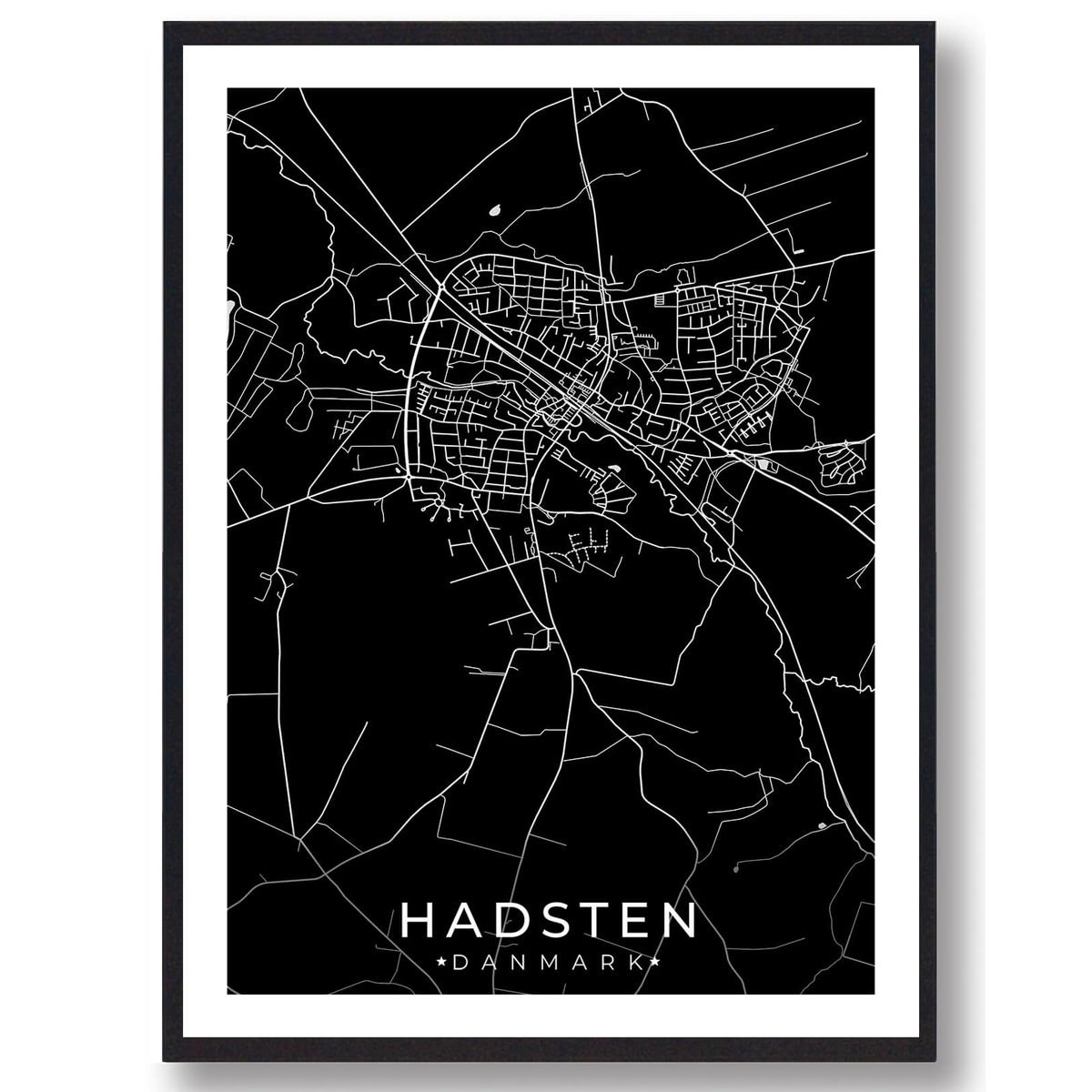 Hadsten by plakat - sort (Størrelse: L - 50x70cm (B2))