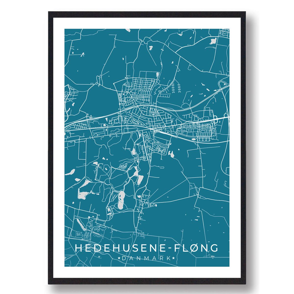 Hedehusene-Fløng by plakat - blå (Størrelse: L - 50x70cm (B2))