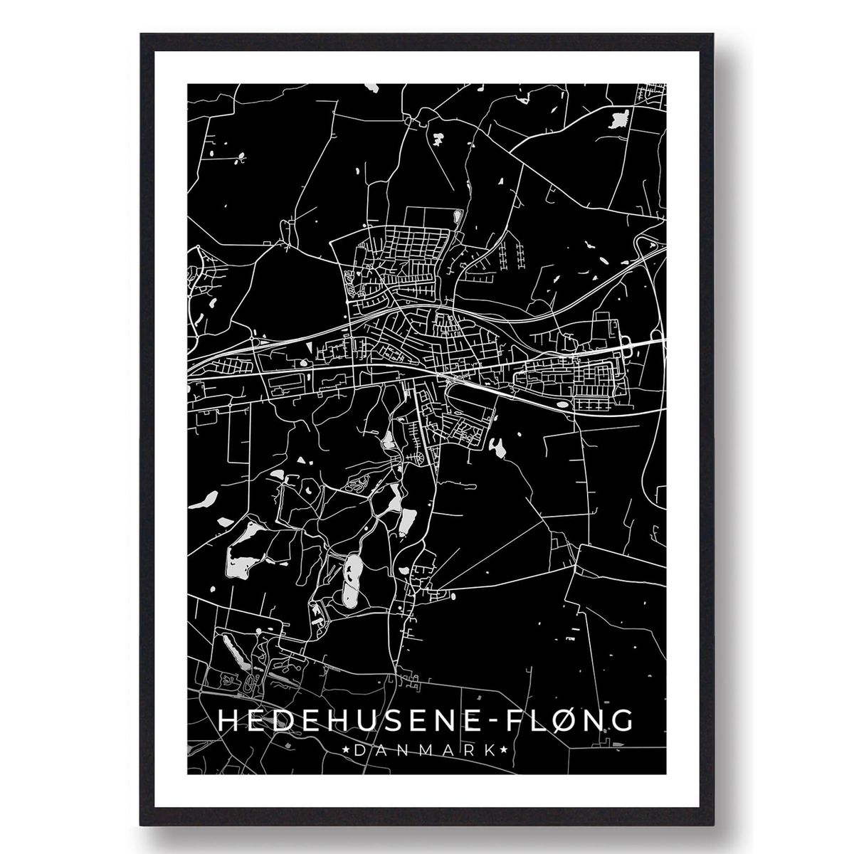 Hedehusene-Fløng by plakat - sort (Størrelse: L - 50x70cm (B2))