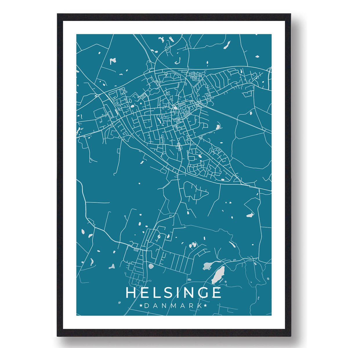 Helsinge by plakat - blå (Størrelse: L - 50x70cm (B2))