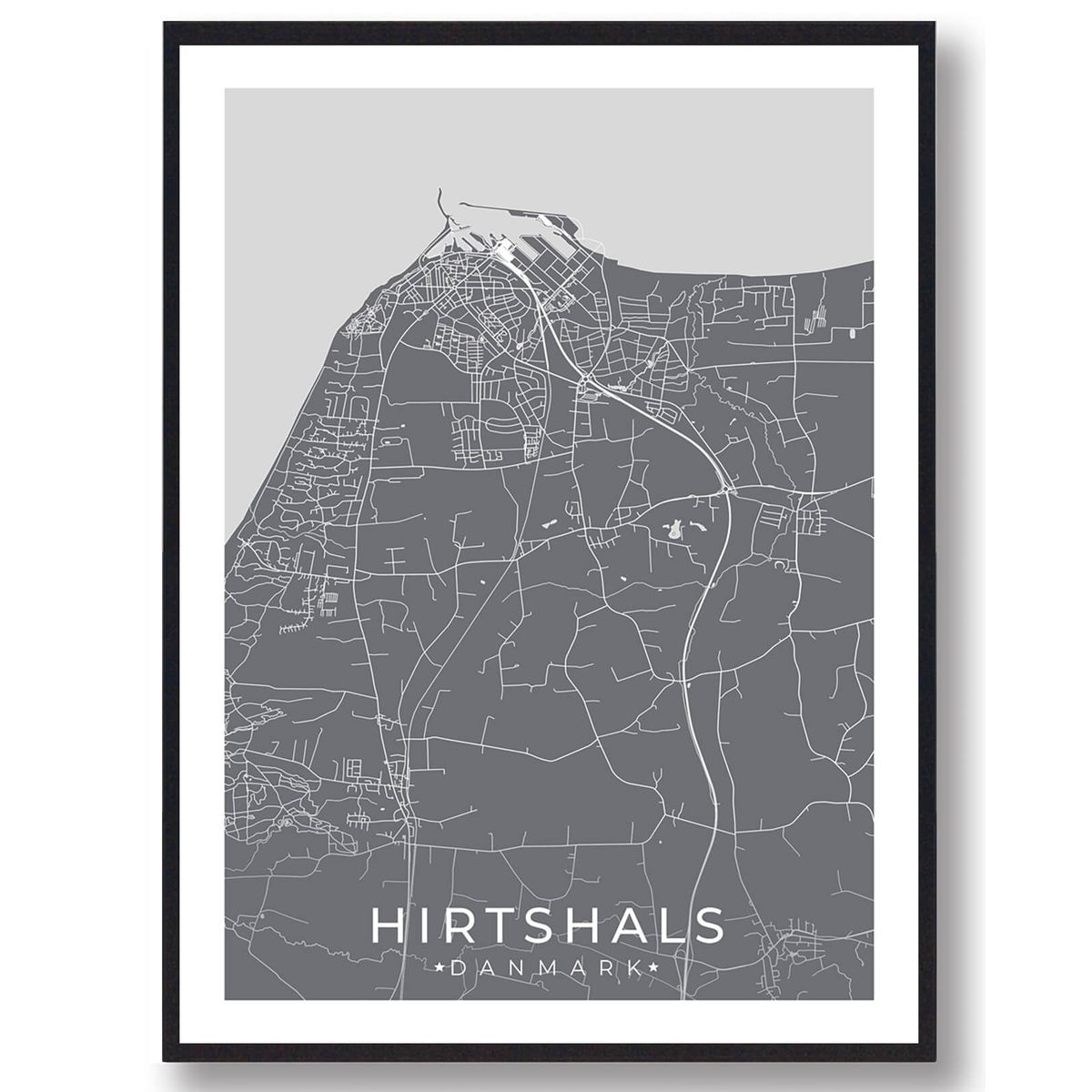 Hirtshals by plakat - grå (Størrelse: L - 50x70cm (B2))