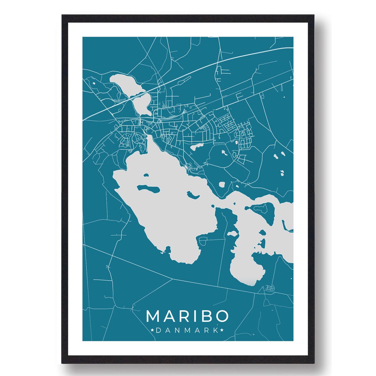 Maribo by plakat - blå (Størrelse: L - 50x70cm (B2))